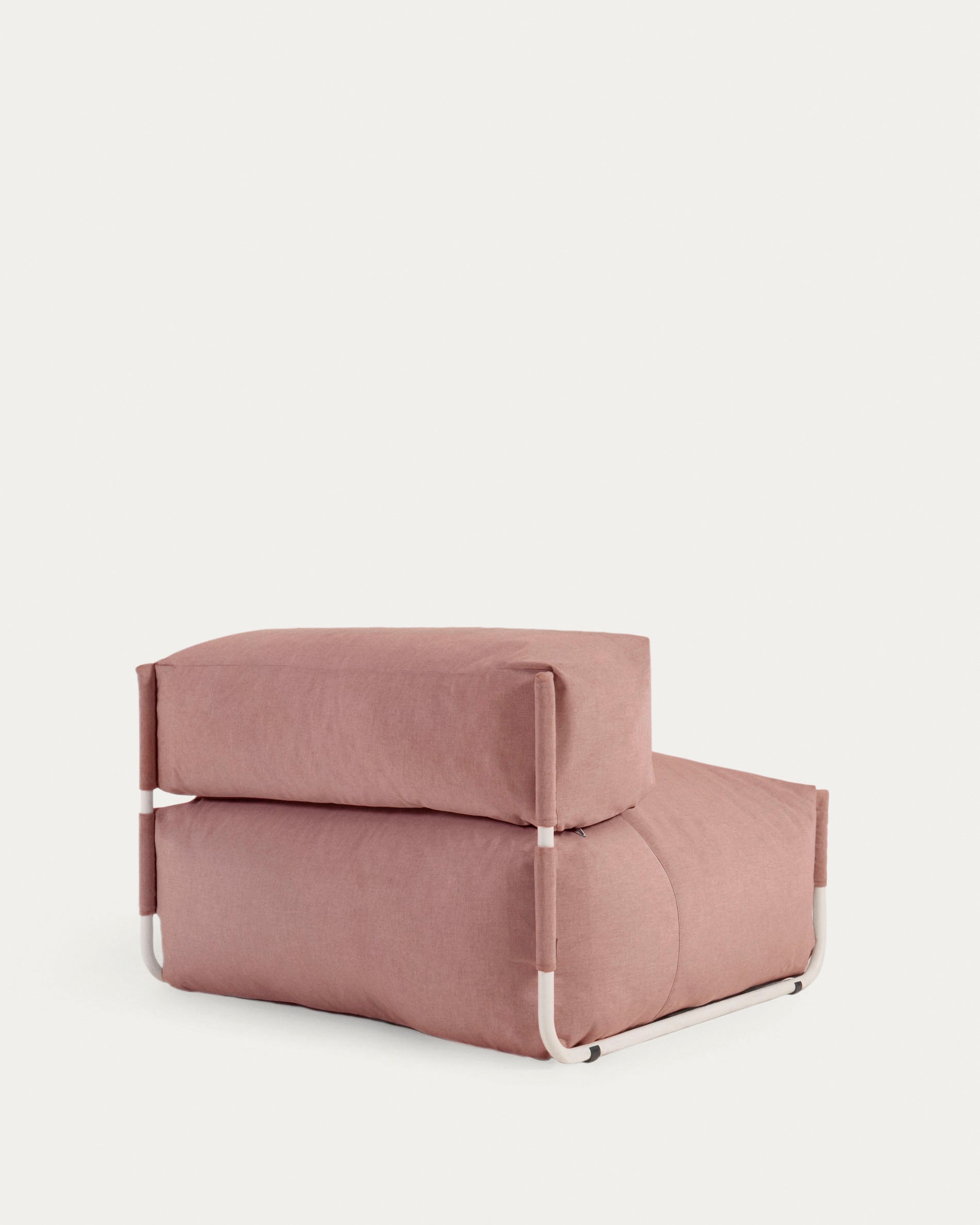 Square modular 100% outdoor sofa pouffe w/ backrest, terracotta, white aluminium 101x101cm - Product View