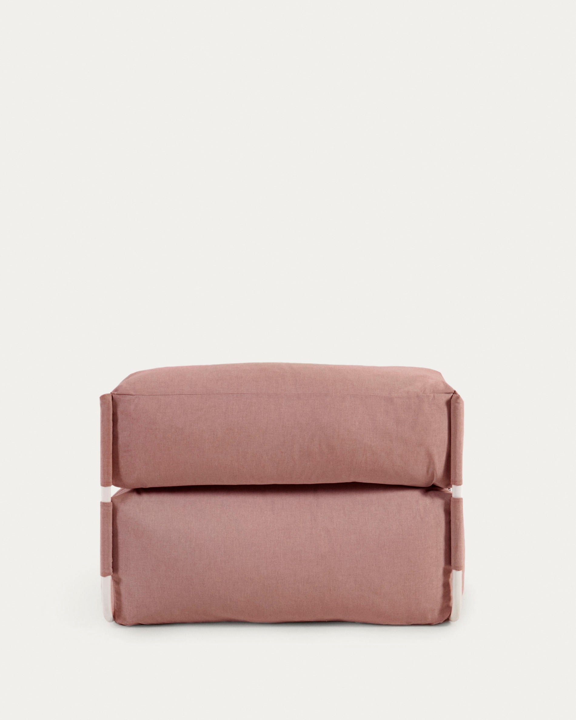 Square modular 100% outdoor sofa pouffe w/ backrest, terracotta, white aluminium 101x101cm - Product View