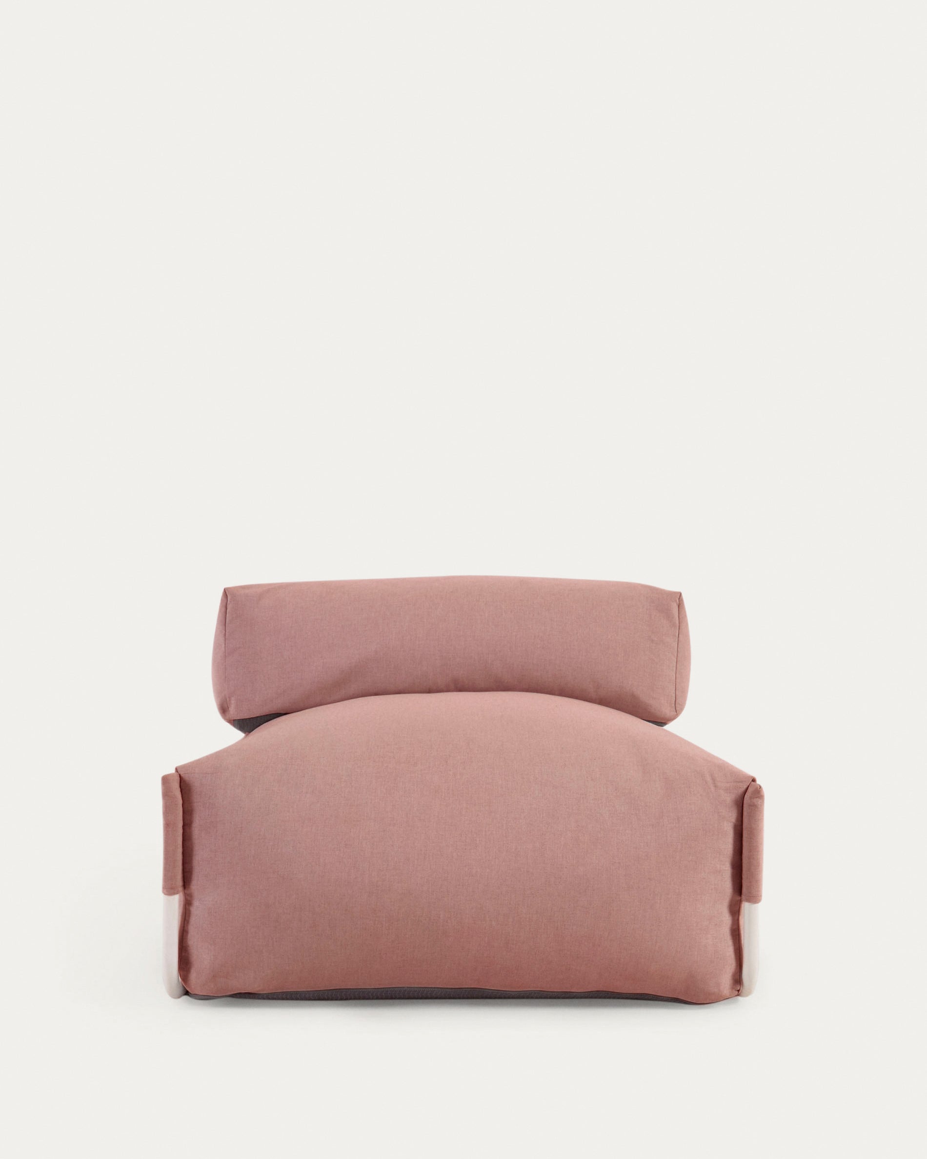 Square modular 100% outdoor sofa pouffe w/ backrest, terracotta, white aluminium 101x101cm - Product View