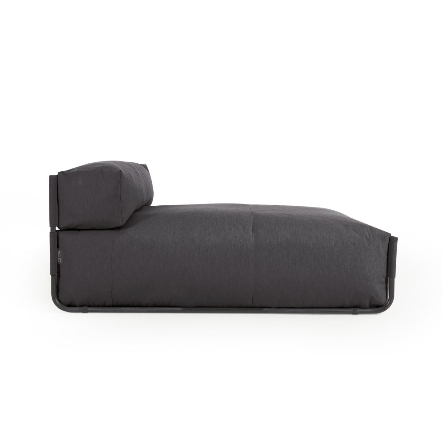 Square chaise longue pouffe with backrest in dark grey with black aluminium, 165 x 101 cm - Product Image