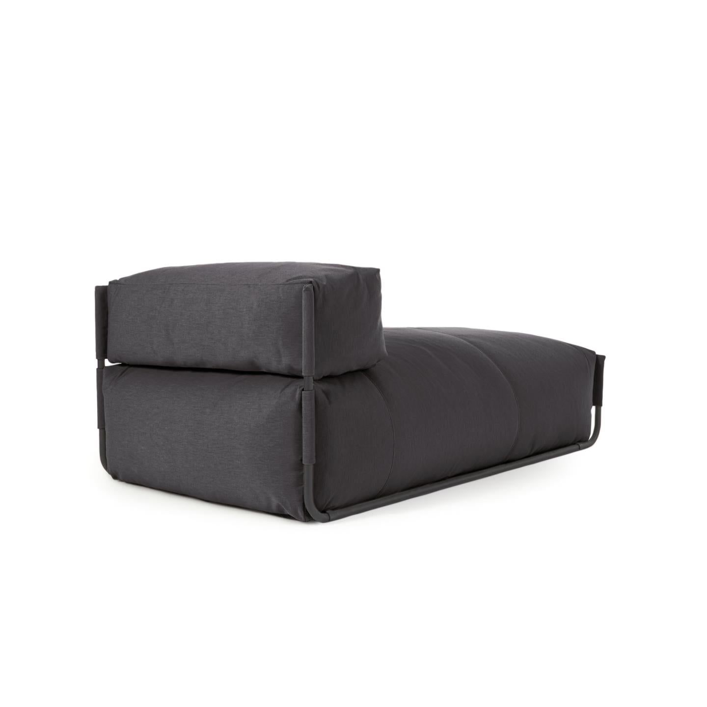 Square chaise longue pouffe with backrest in dark grey with black aluminium, 165 x 101 cm - Product Image