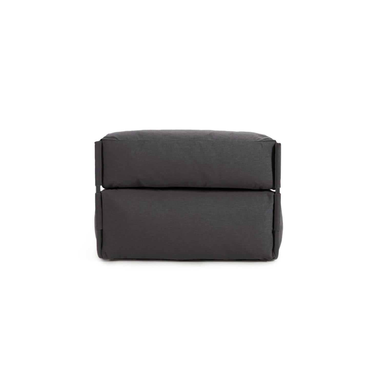 Square chaise longue pouffe with backrest in dark grey with black aluminium, 165 x 101 cm - Product Image