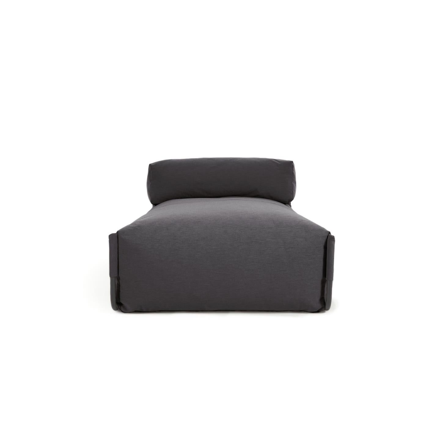 Square chaise longue pouffe with backrest in dark grey with black aluminium, 165 x 101 cm - Product Image