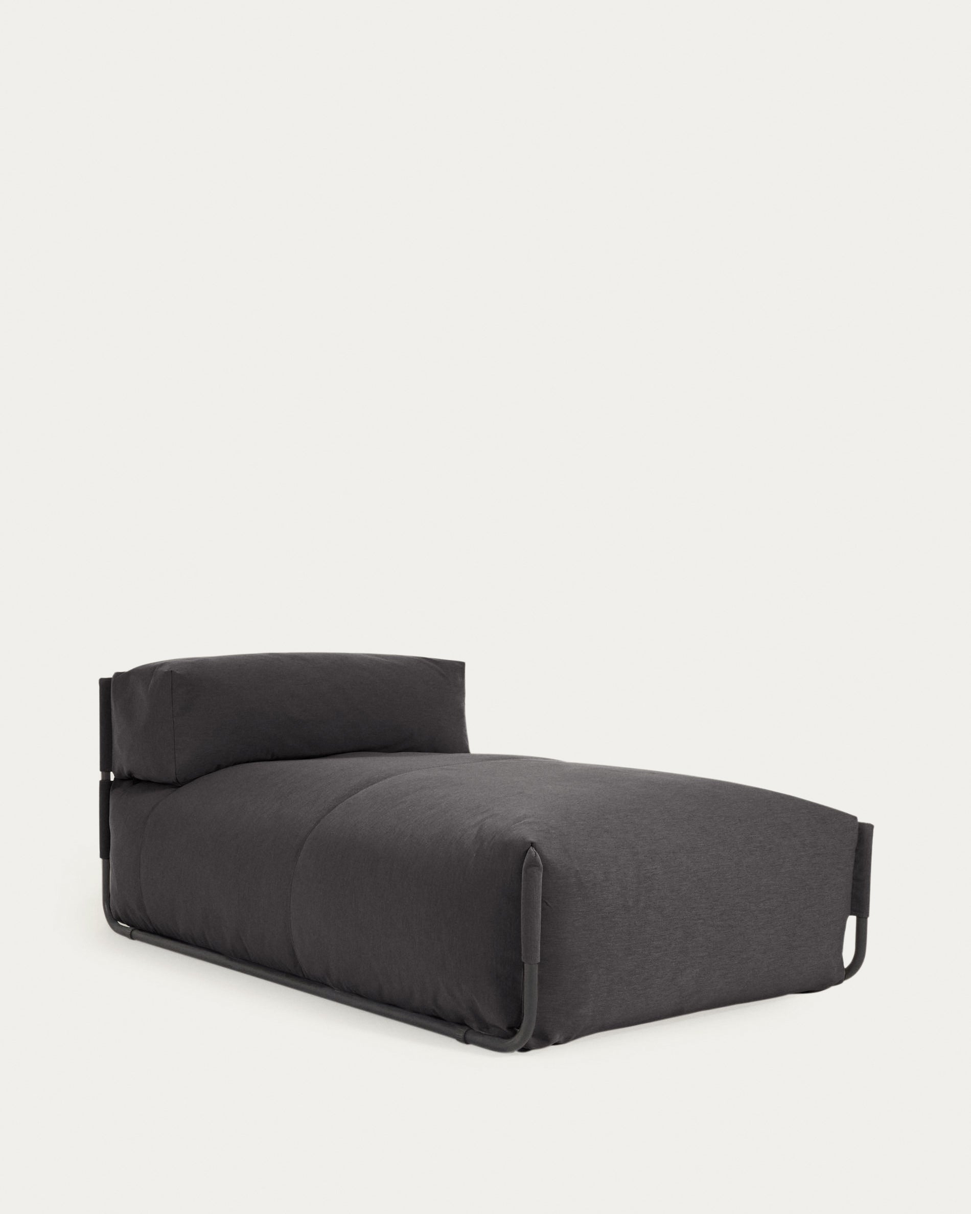 Square chaise longue pouffe with backrest in dark grey with black aluminium, 165 x 101 cm - Product View