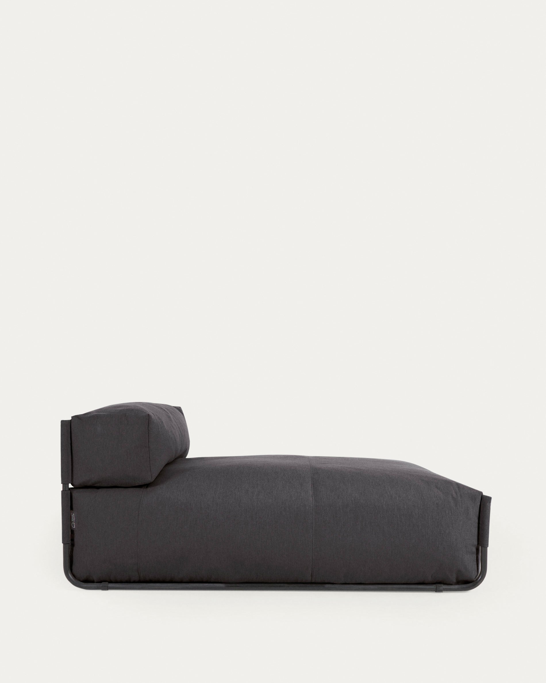Square chaise longue pouffe with backrest in dark grey with black aluminium, 165 x 101 cm - Product View