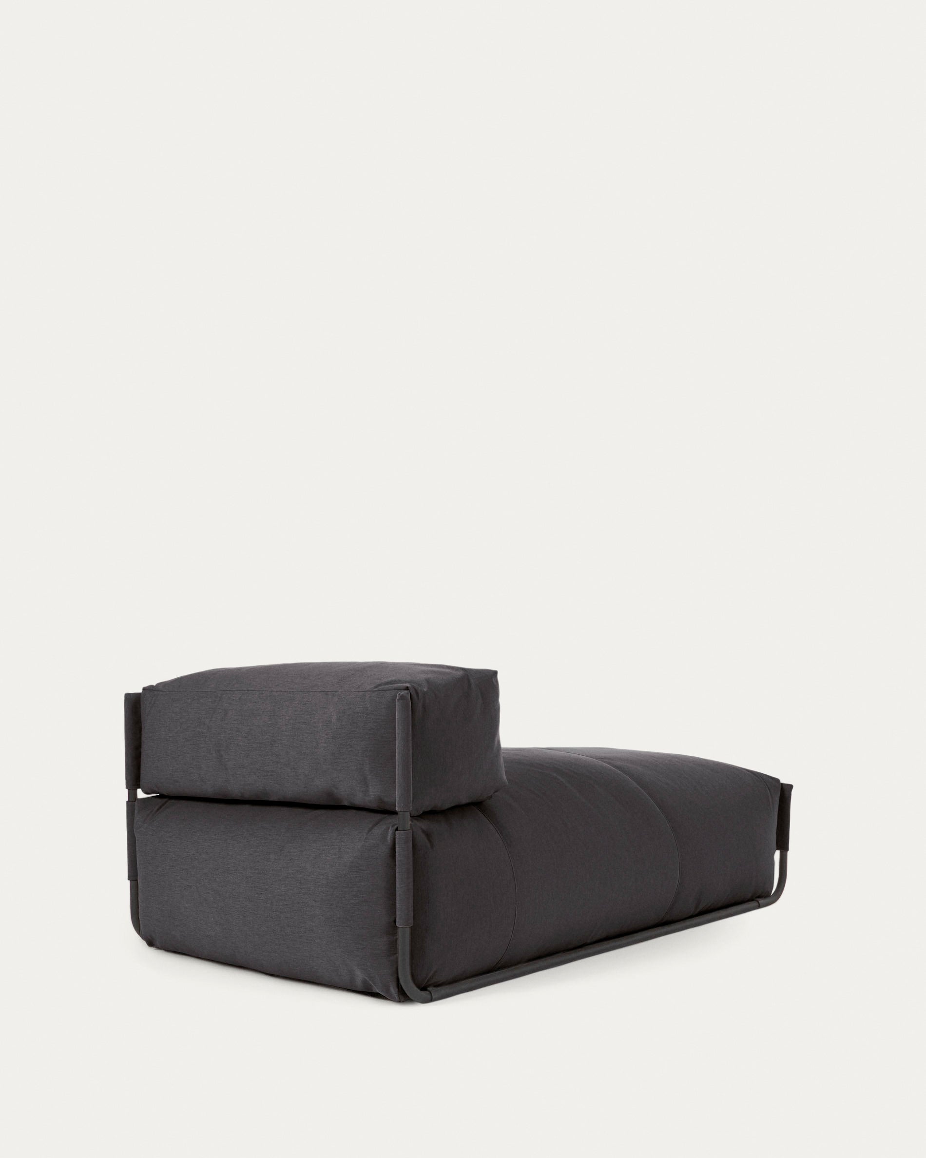 Square chaise longue pouffe with backrest in dark grey with black aluminium, 165 x 101 cm - Product View