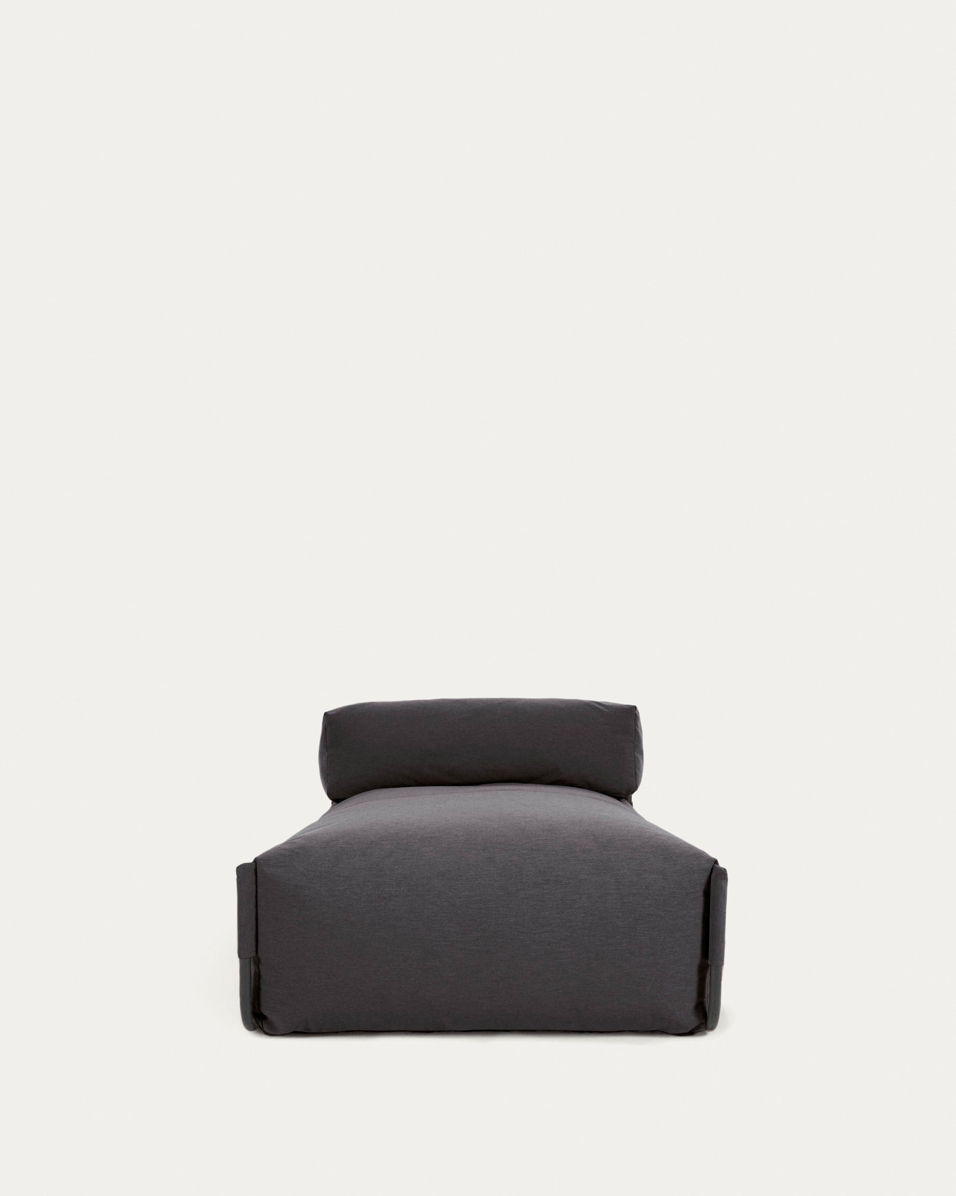 Square chaise longue pouffe with backrest in dark grey with black aluminium, 165 x 101 cm - Product View