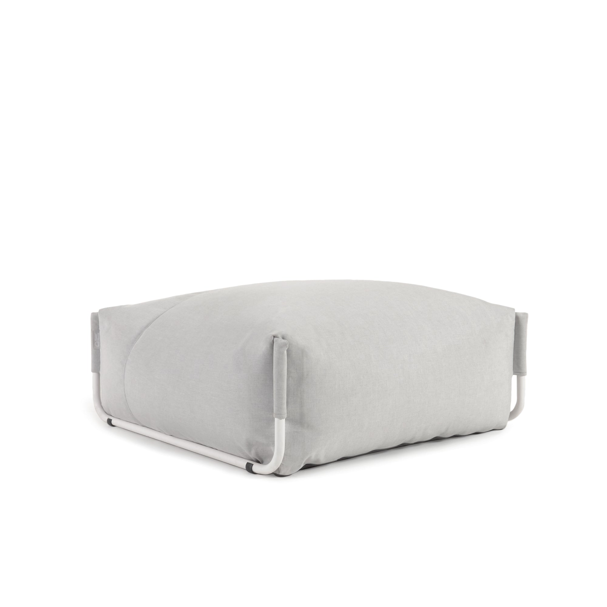 Square modular 100% outdoor sofa pouffe in light grey with white aluminium, 101 x 101 cm - Product Image