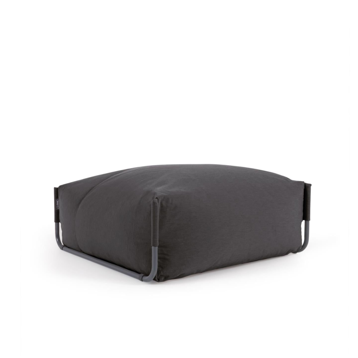 Square modular 100% outdoor sofa pouffe in dark grey with black aluminium, 101 x 101 cm - Product Image