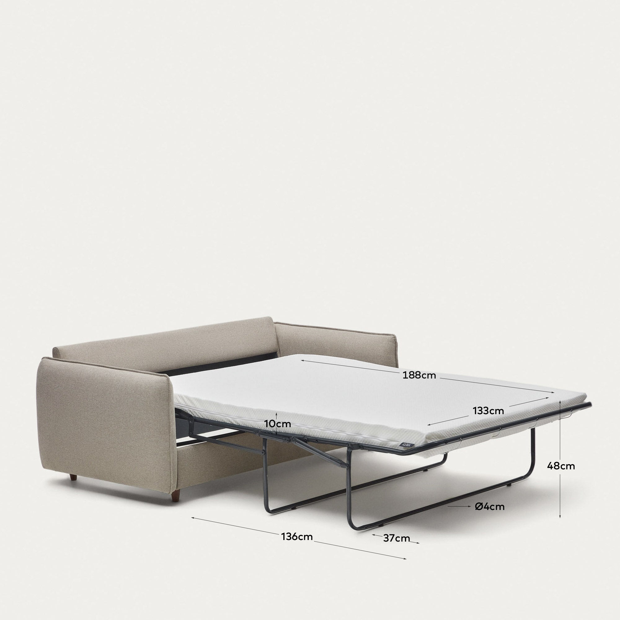 Carlota beige 2-seater sofa bed with solid beech wood legs 185cm FSC Mix Credit - Measurements