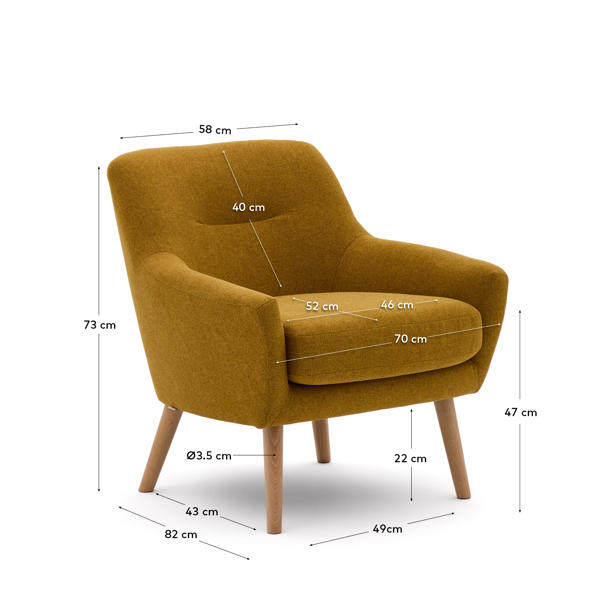 Candela mustard-coloured armchair - Measurements