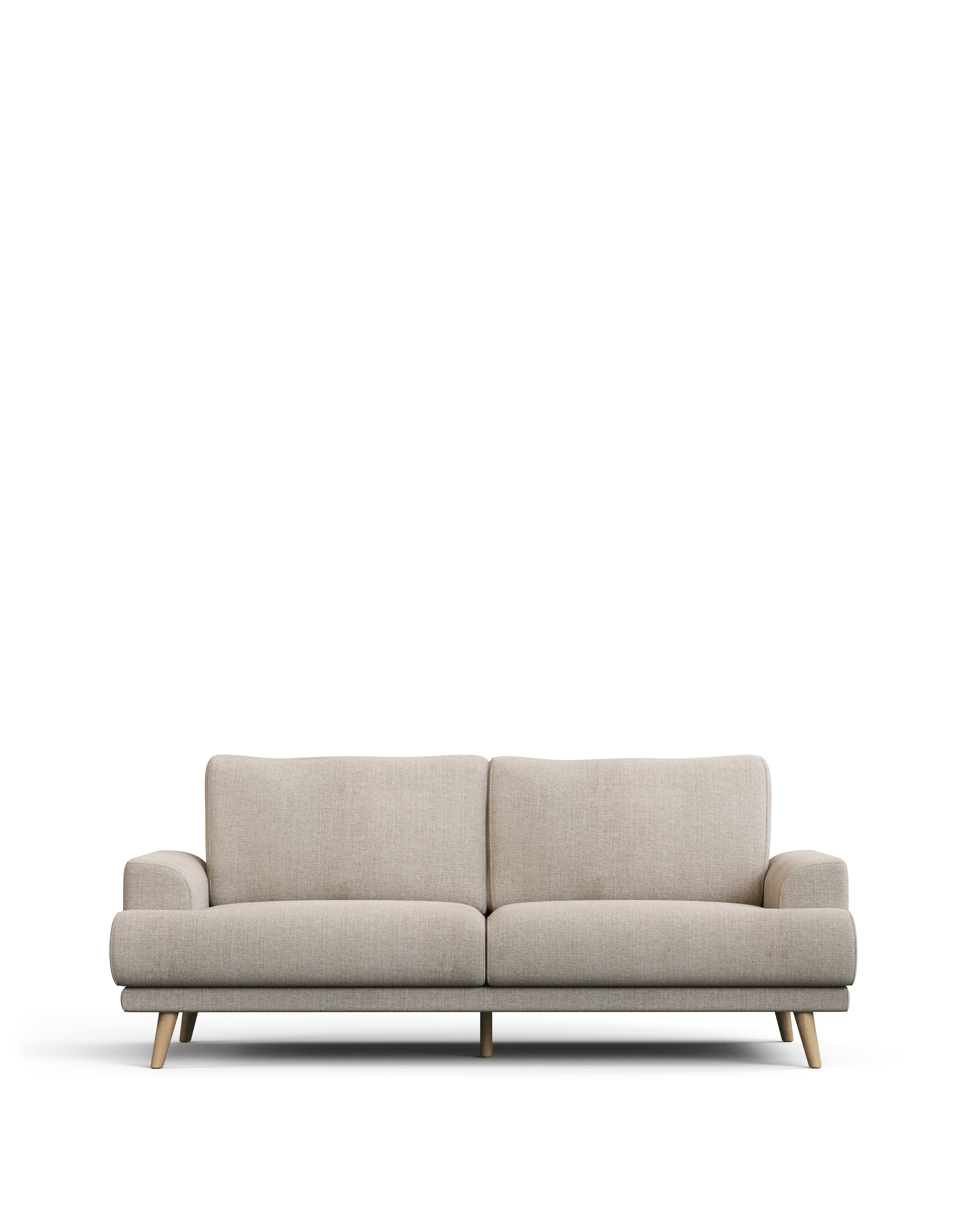 Karin 2-seater sofa beige with solid beech wood legs with natural finish, 210 cm - Product Image