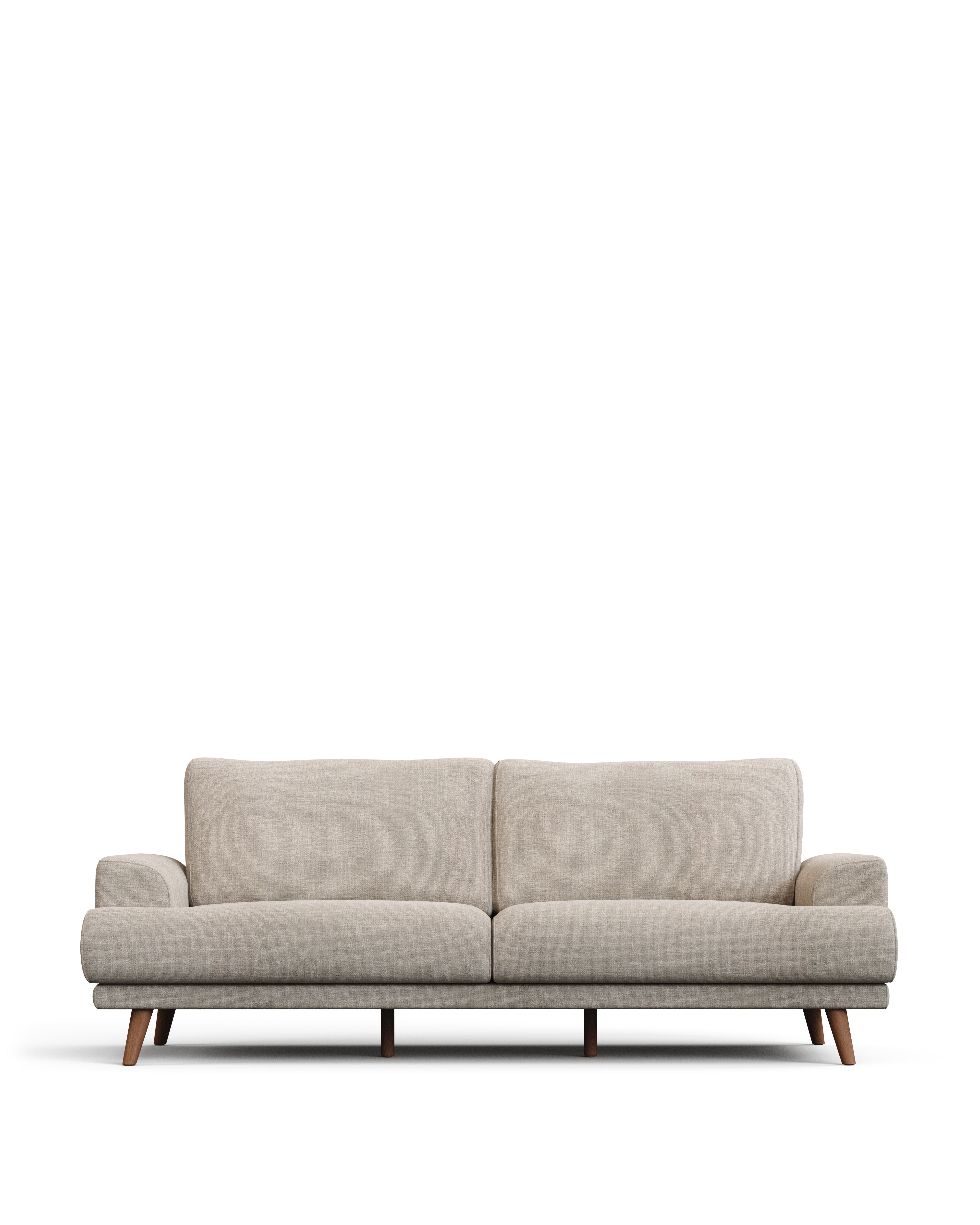 Karin 3-seater sofa beige with solid beech wood legs with natural finish, 231 cm - Product Image