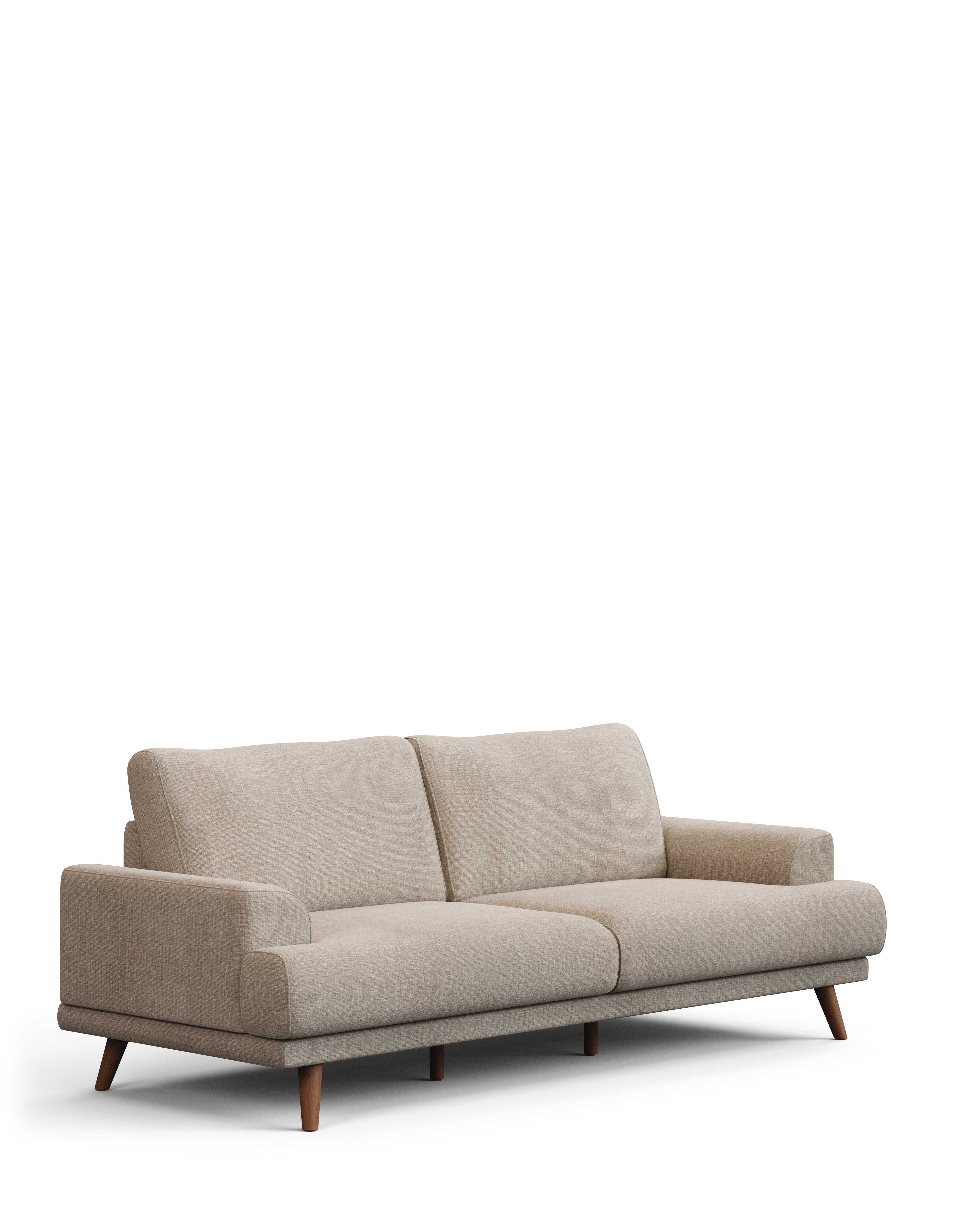 Karin 3-seater sofa beige with solid beech wood legs with natural finish, 231 cm - Product Image