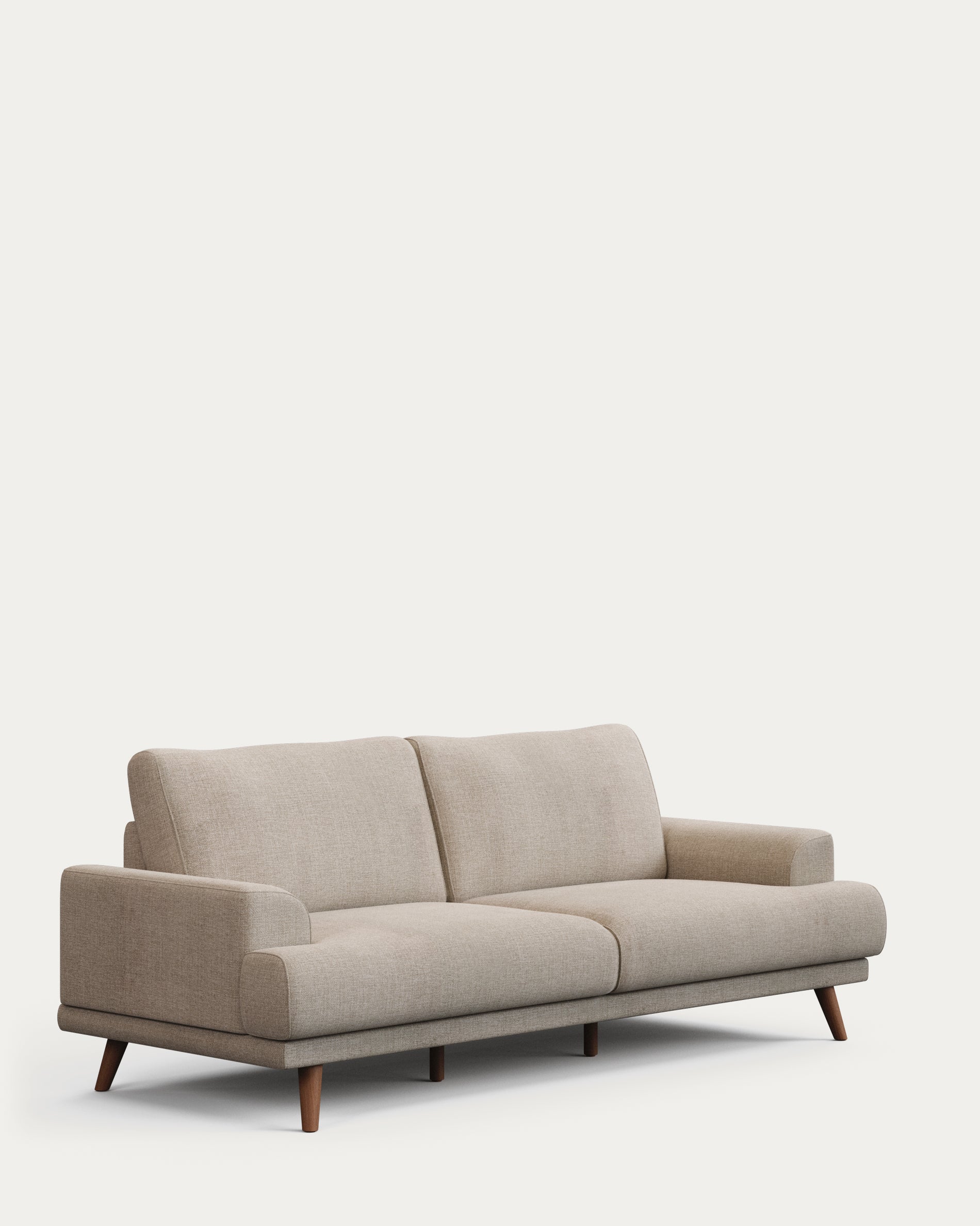 Karin 3-seater sofa beige with solid beech wood legs with natural finish, 231 cm - Product View