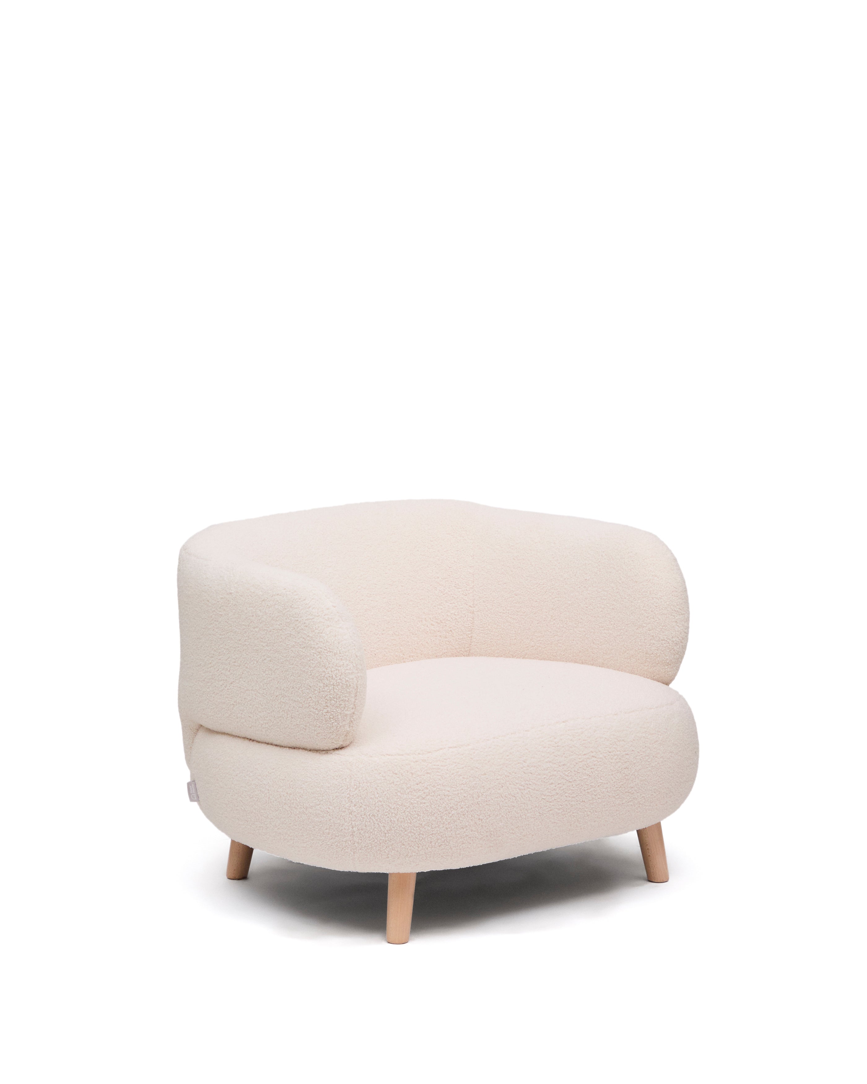 Luisa armchair in ecru boucle with solid beech wood legs 90 cm - Product Image