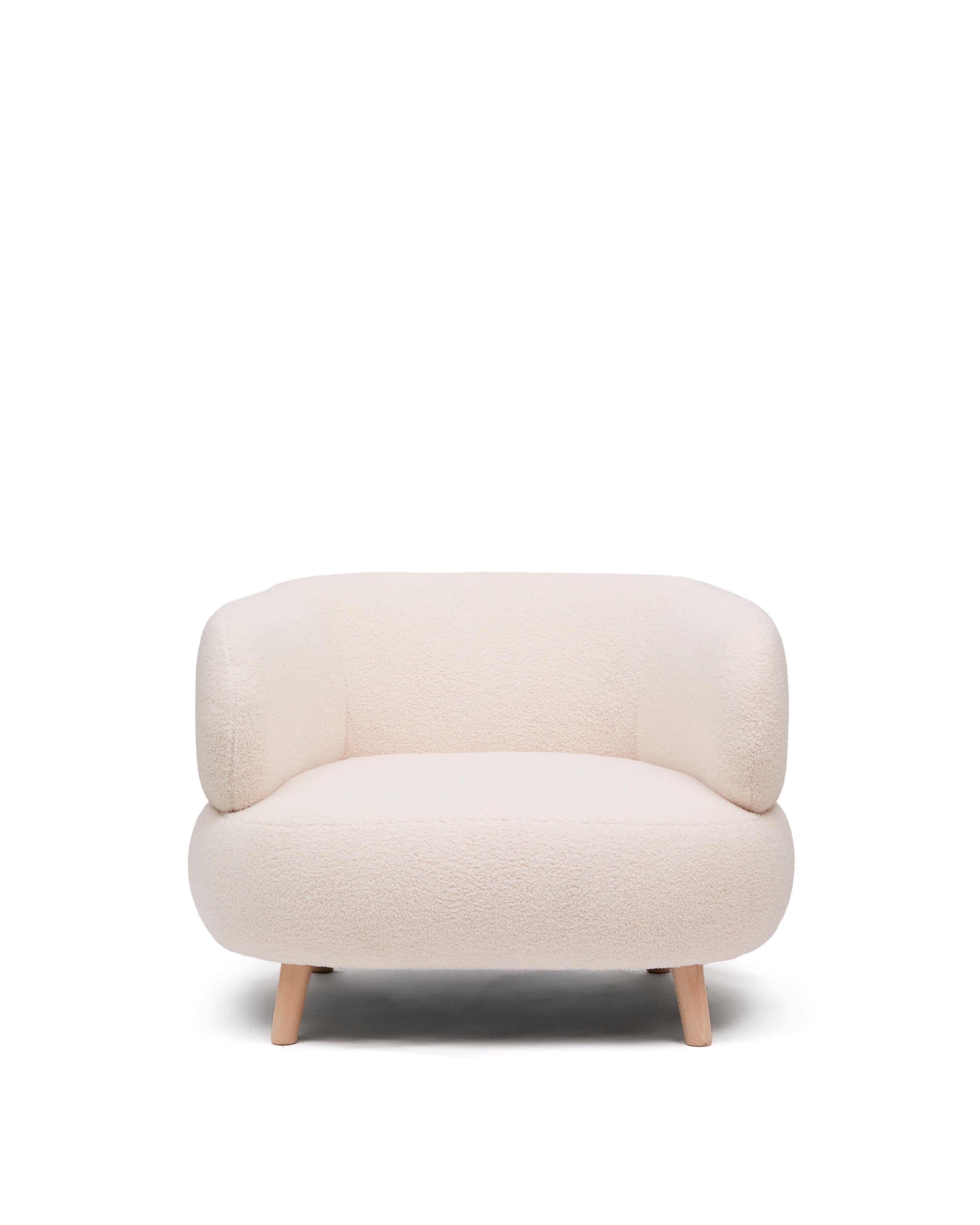 Luisa armchair in ecru boucle with solid beech wood legs 90 cm - Product Image