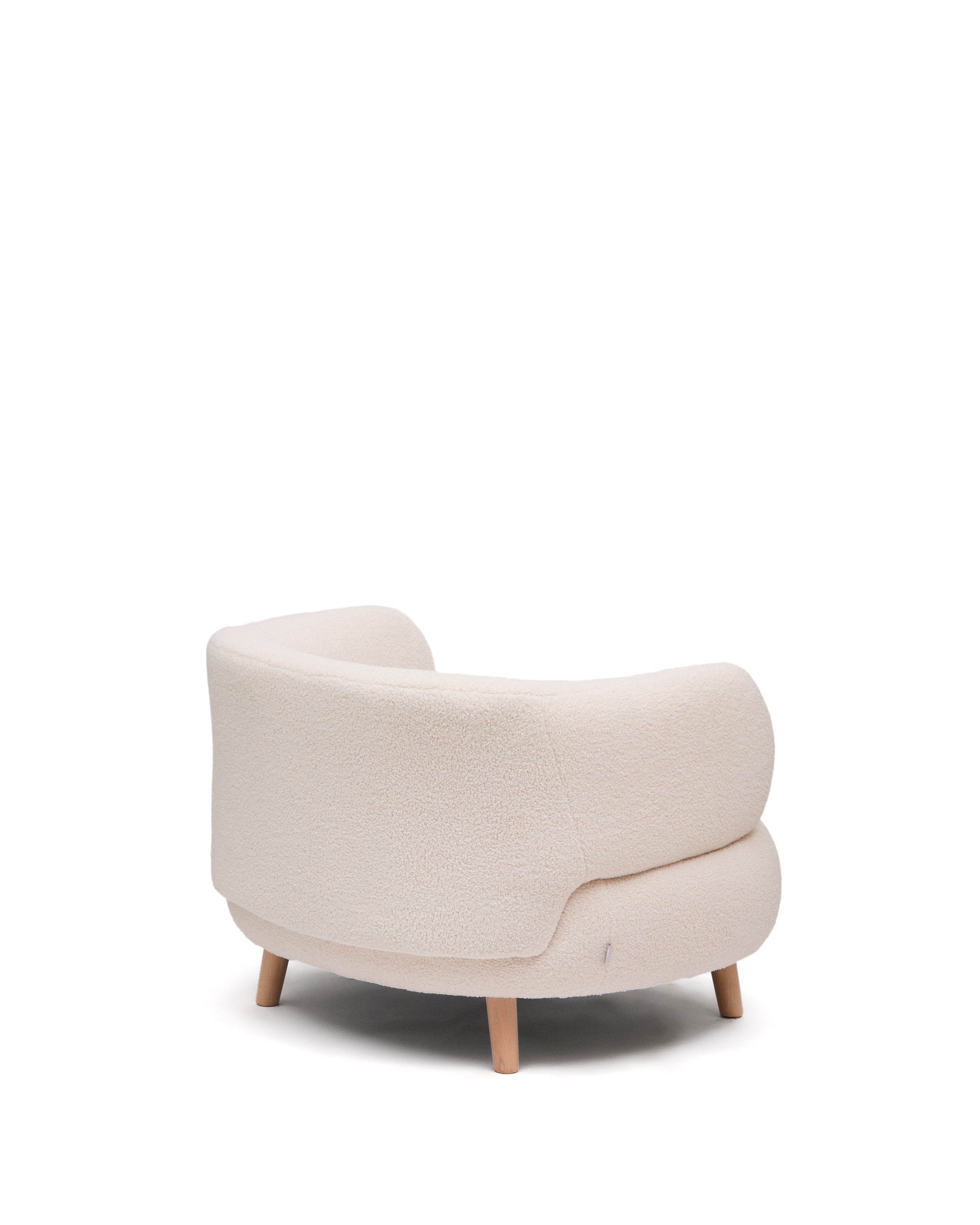 Luisa armchair in ecru boucle with solid beech wood legs 90 cm - Product Image