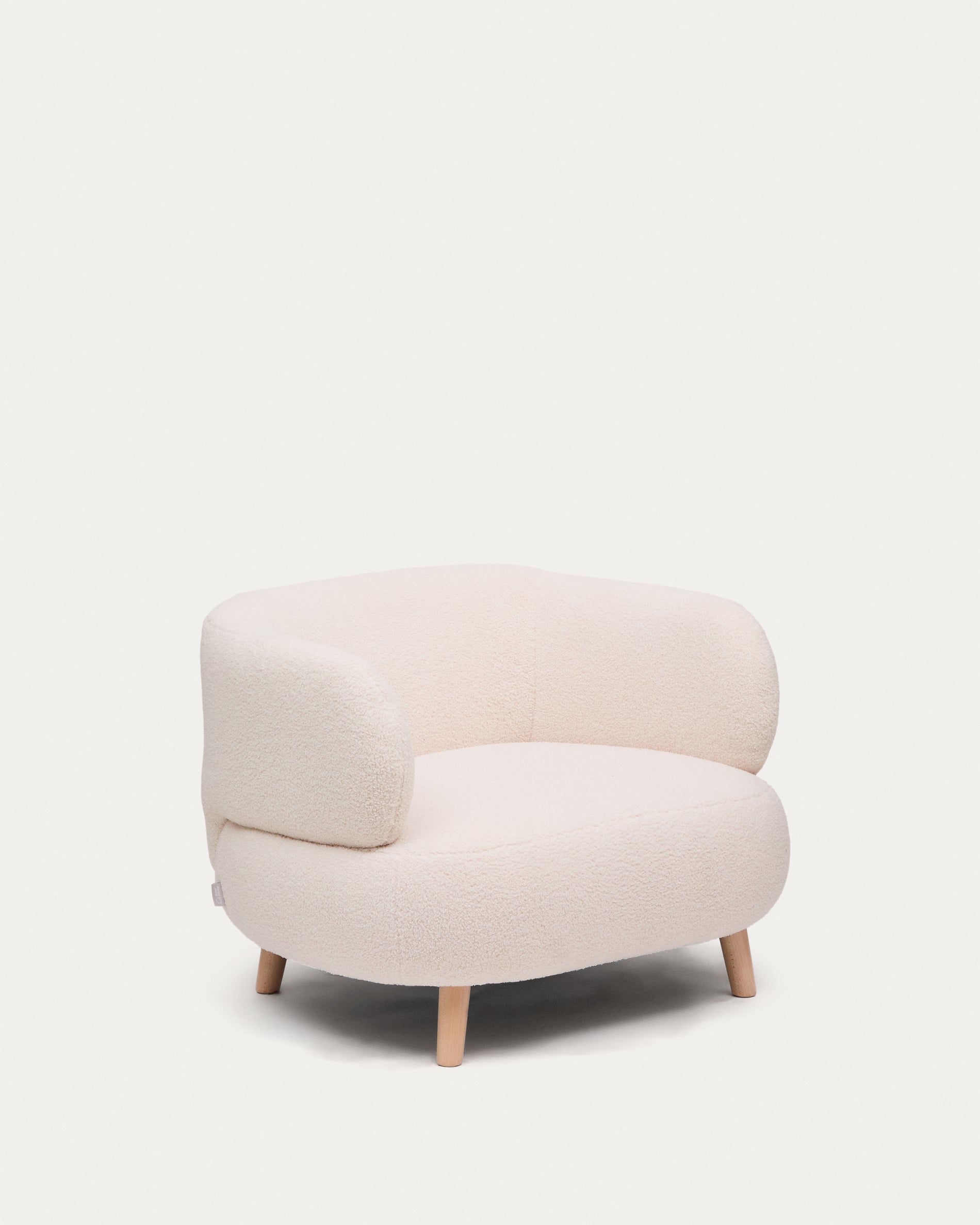 Luisa armchair in ecru boucle with solid beech wood legs 90 cm - Product View