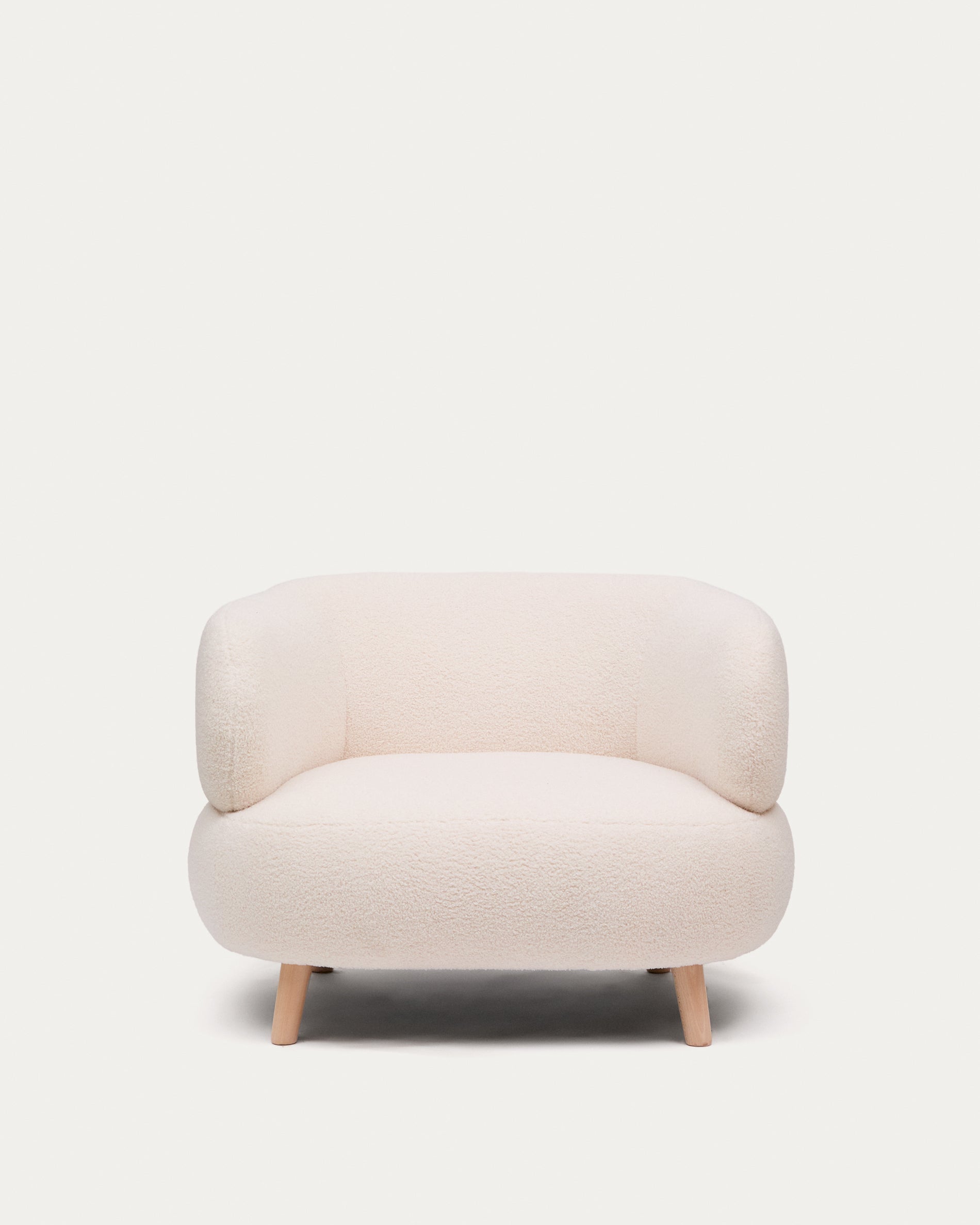 Luisa armchair in ecru boucle with solid beech wood legs 90 cm - Product View