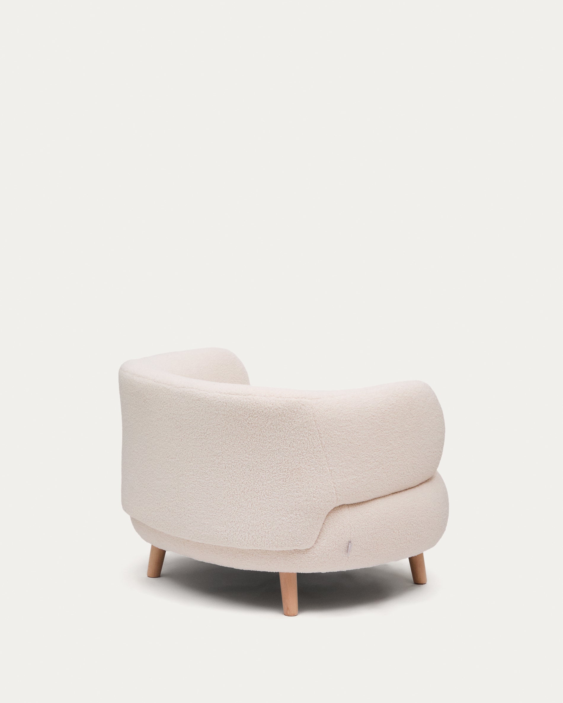 Luisa armchair in ecru boucle with solid beech wood legs 90 cm - Product View