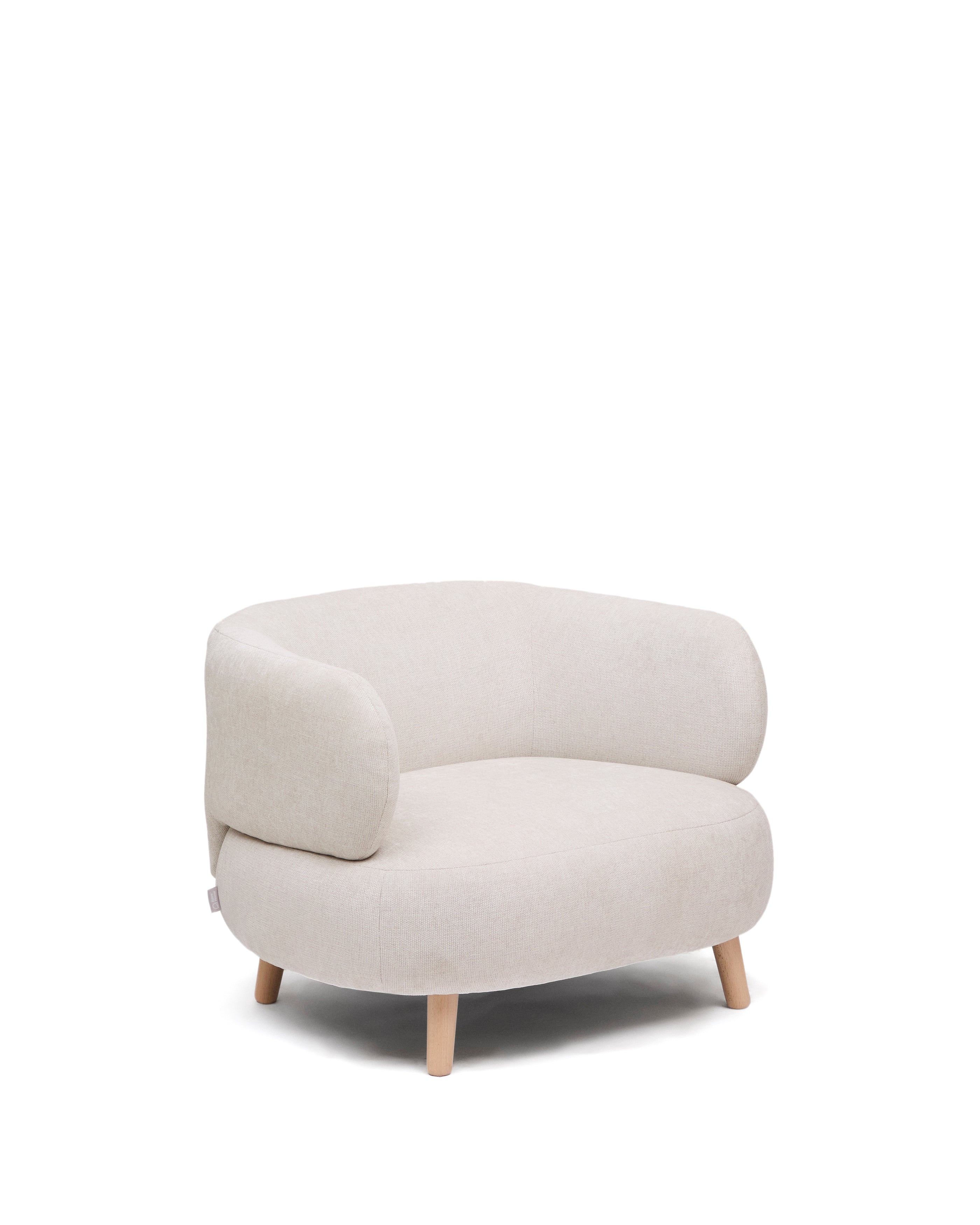 Luisa armchair in chenille pearl with solid beech wood legs 90 cm - Product Image