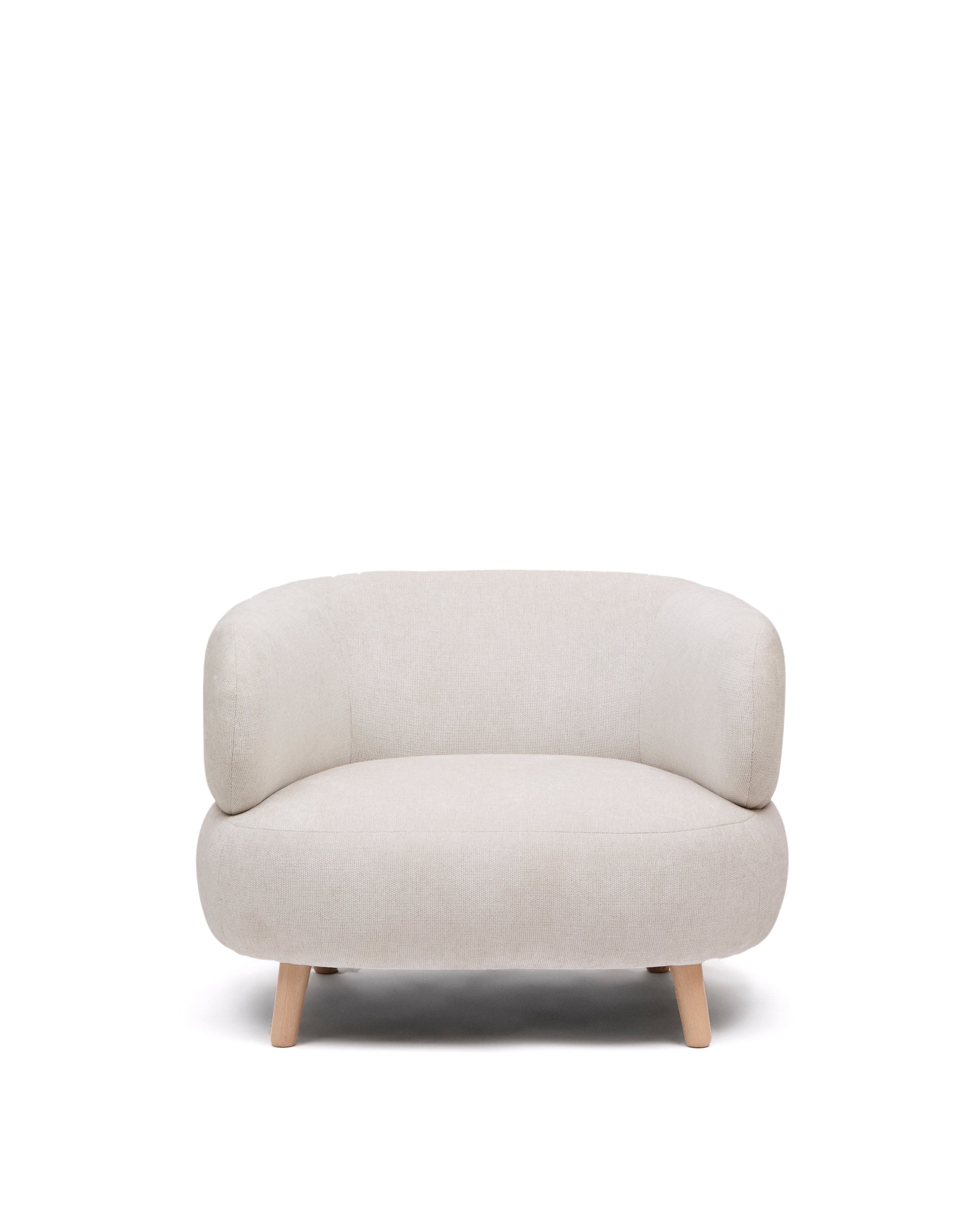 Luisa armchair in chenille pearl with solid beech wood legs 90 cm - Product Image