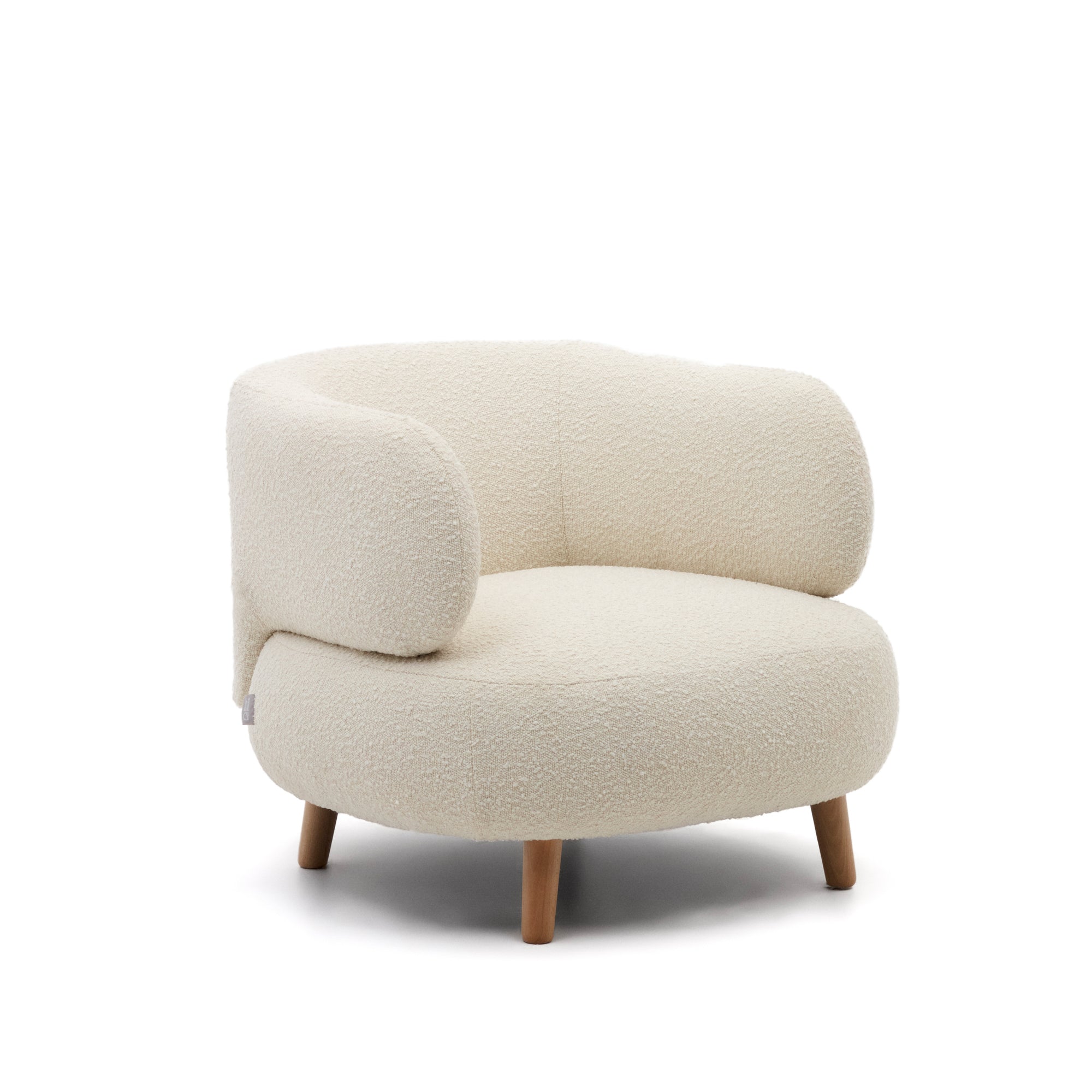 Luisa armchair in white bouclé with solid beech legs