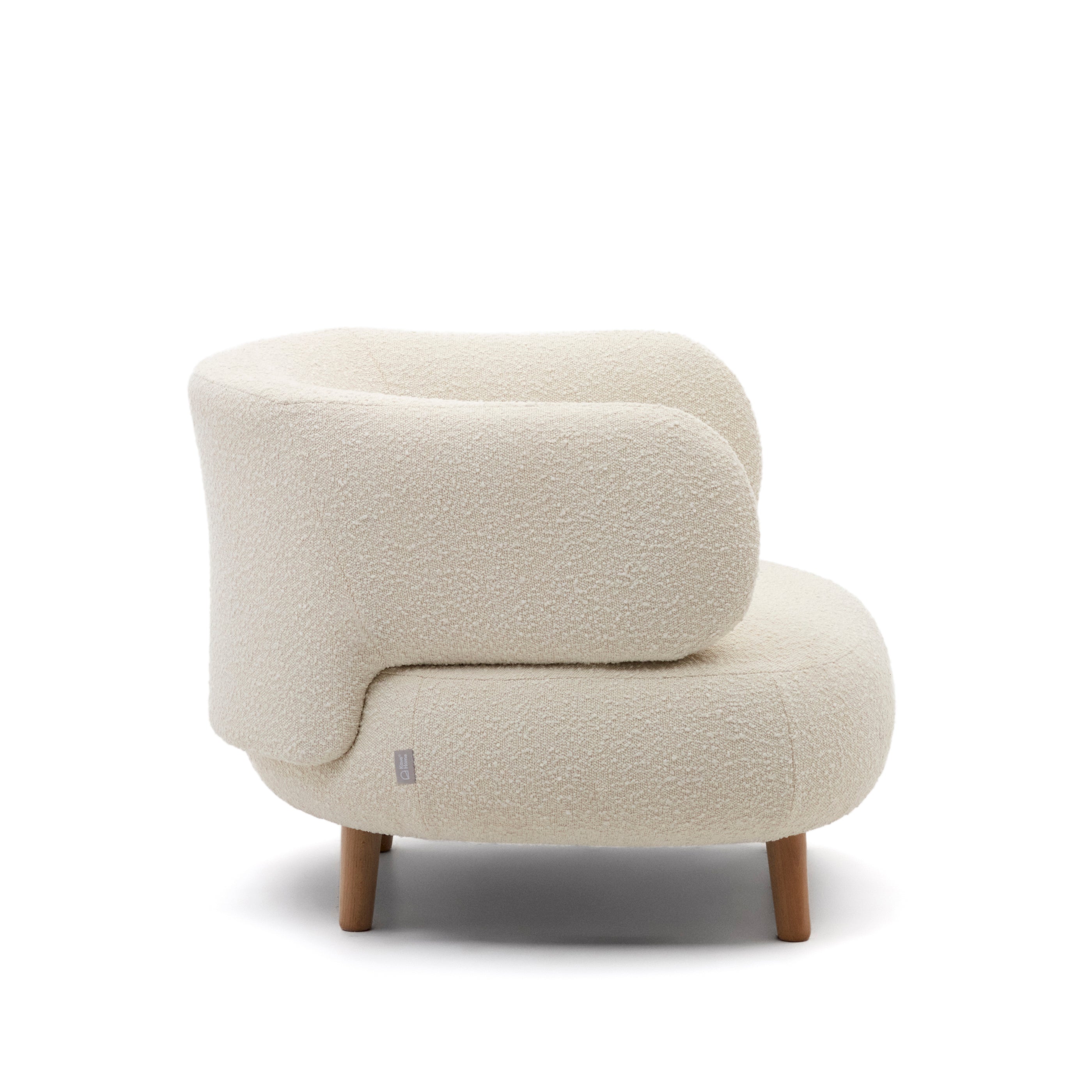 Luisa armchair in white bouclé with solid beech legs