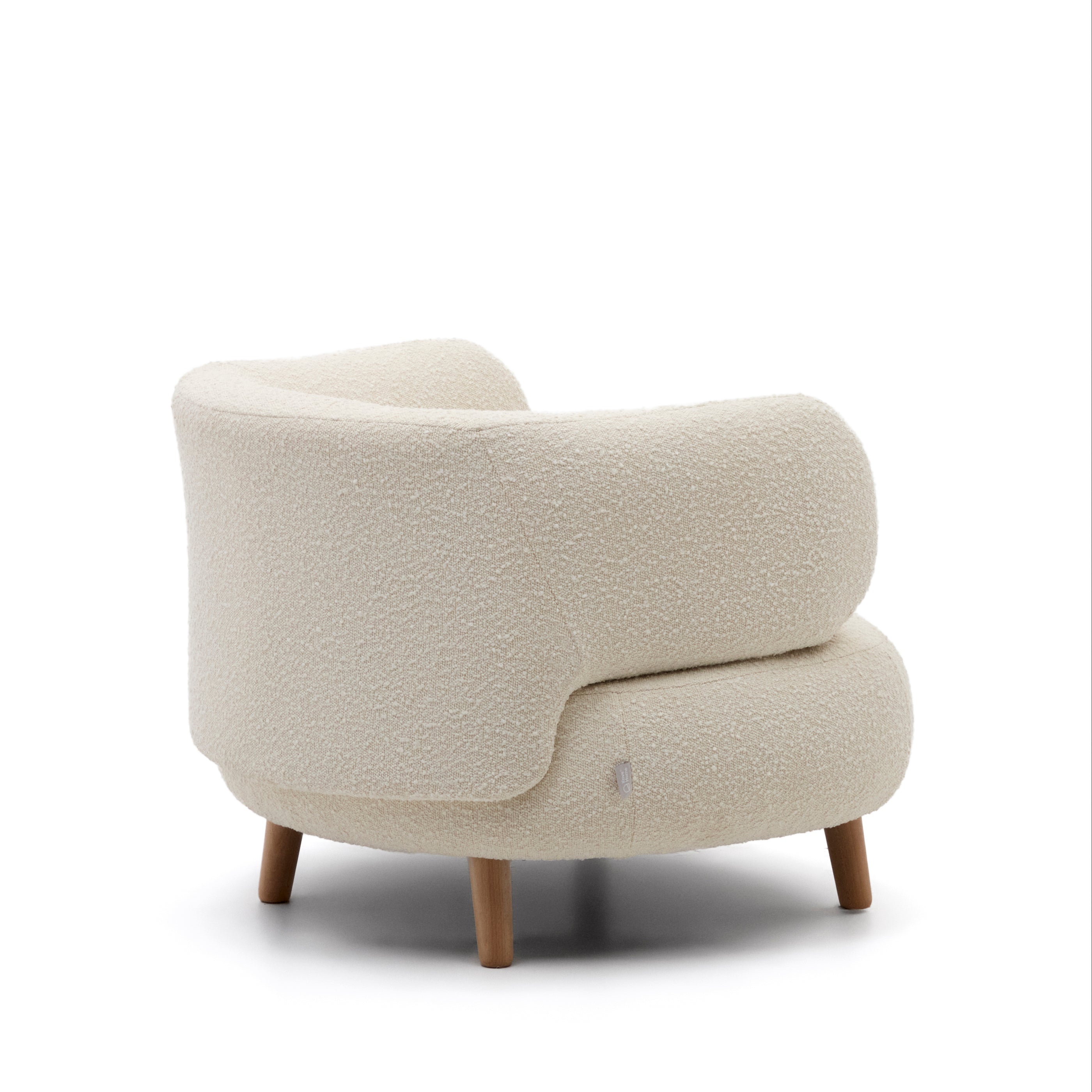 Luisa armchair in white bouclé with solid beech legs