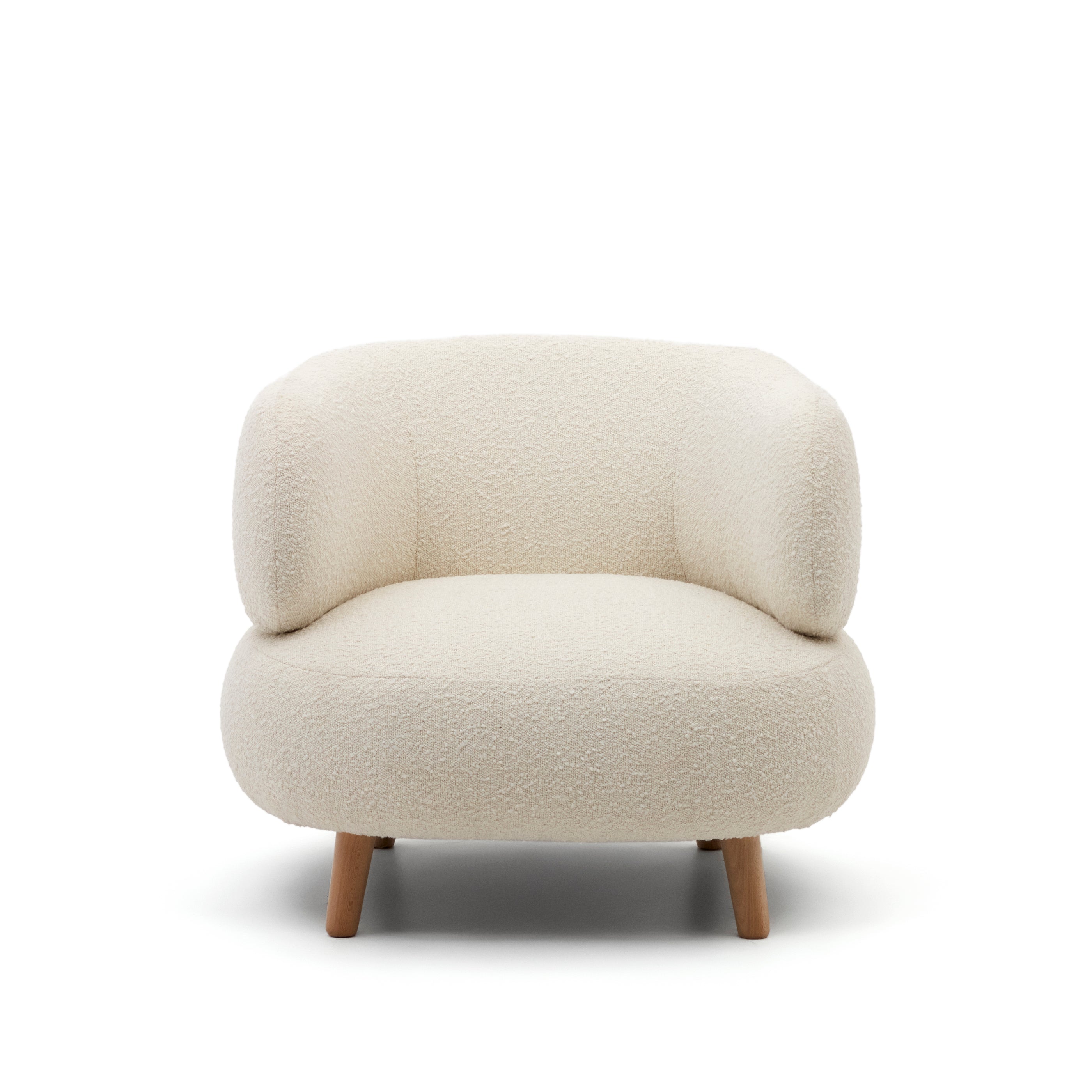 Luisa armchair in white bouclé with solid beech legs