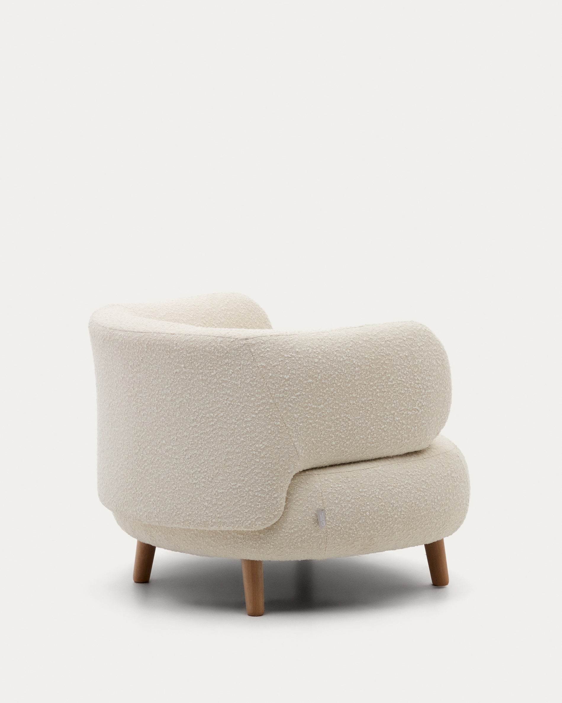 Luisa armchair in white bouclé with solid beech legs