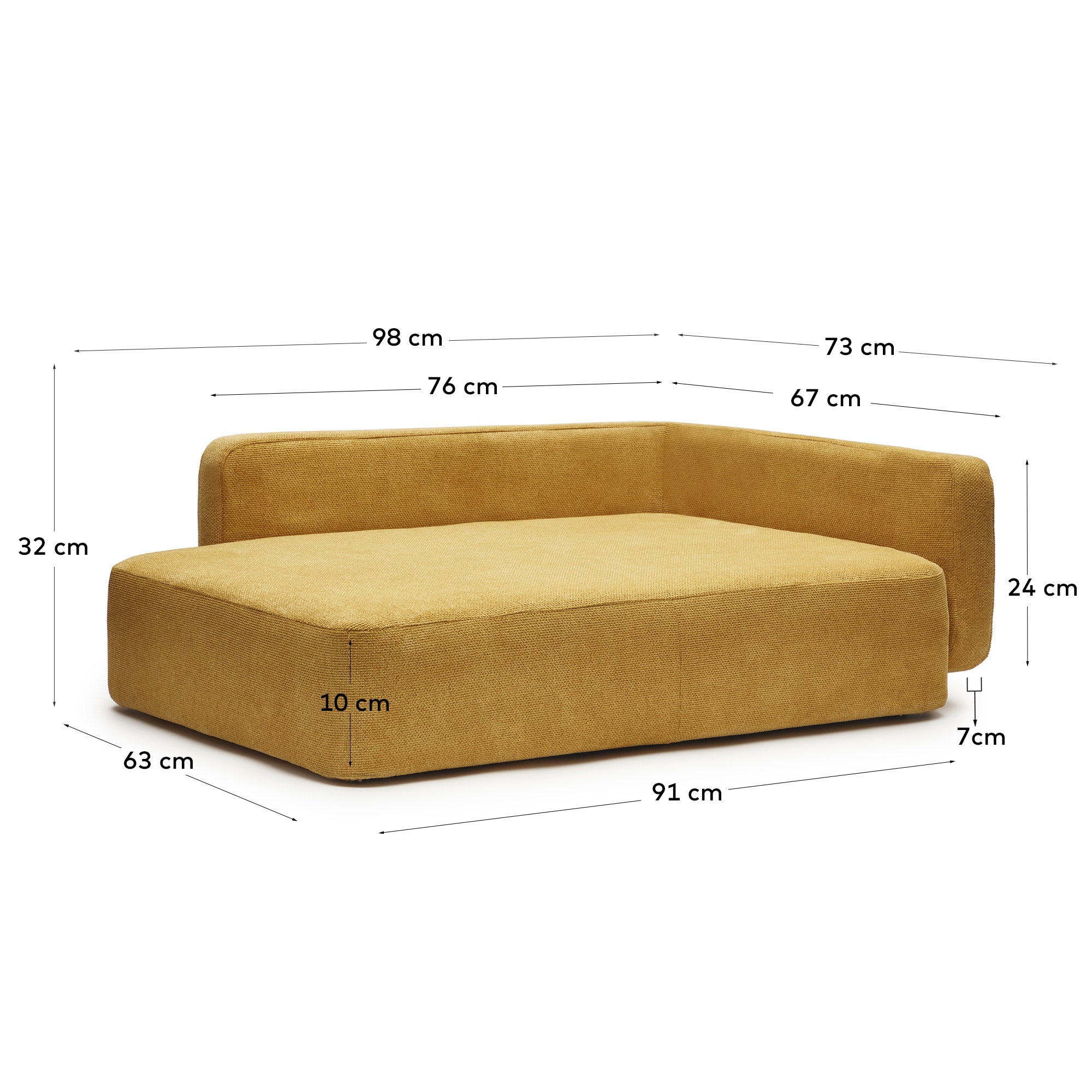 Bowie cover for large bed for pets in mustard, 73 x 98 cm - Measurements