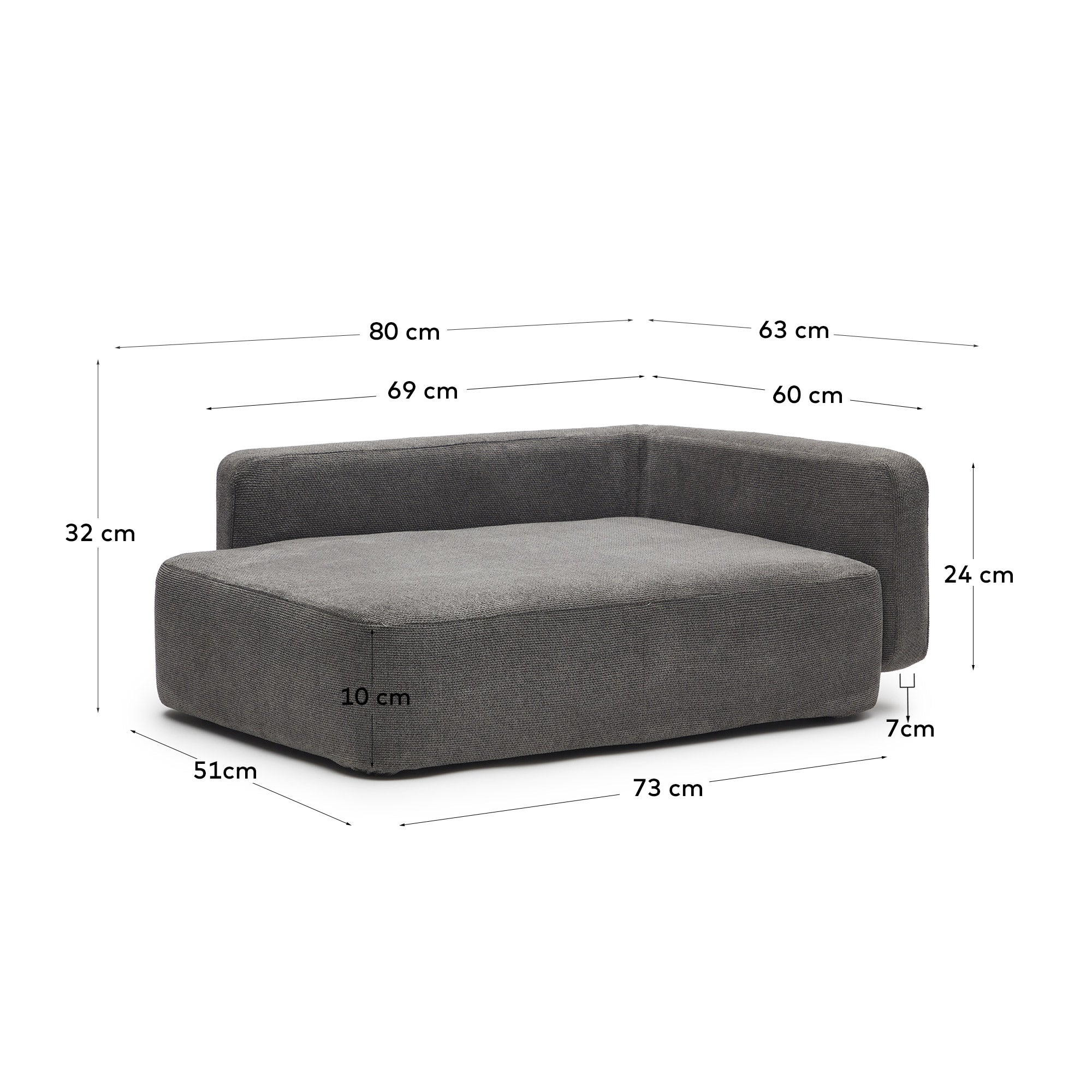Bowie small bed for pets in dark grey 63 x 80 cm - Measurements