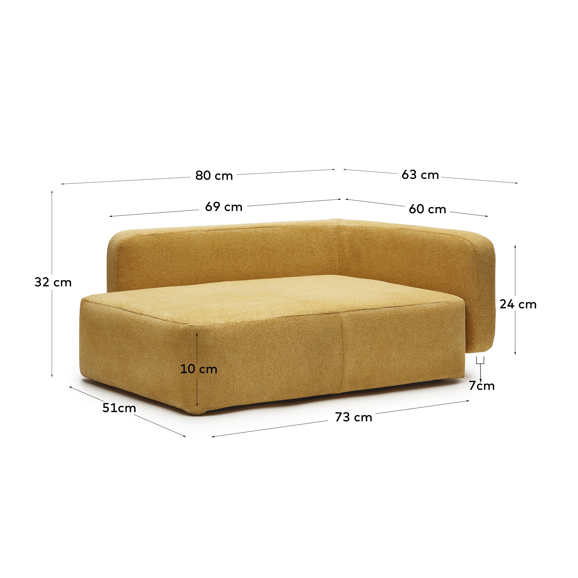Bowie cover for small bed for pets in mustard, 63 x 80 cm - Measurements