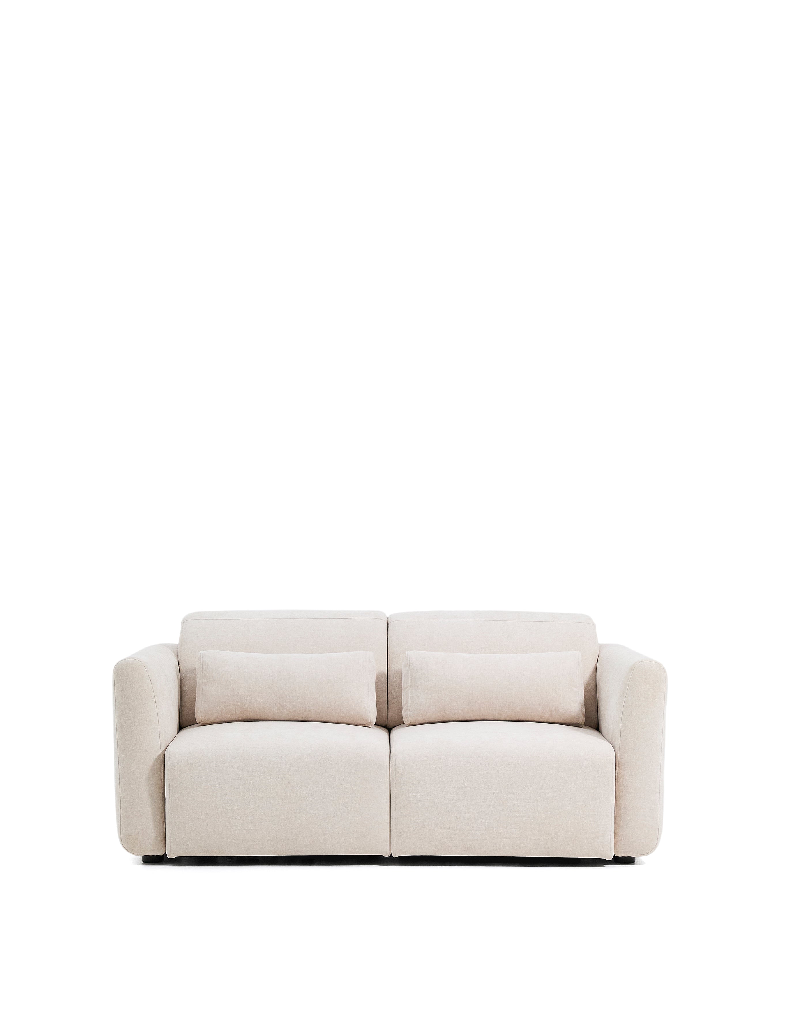 Lares 2-seater sofa with motorised sliding seats and reclining headrest in beige chenille 180cm - Product Image
