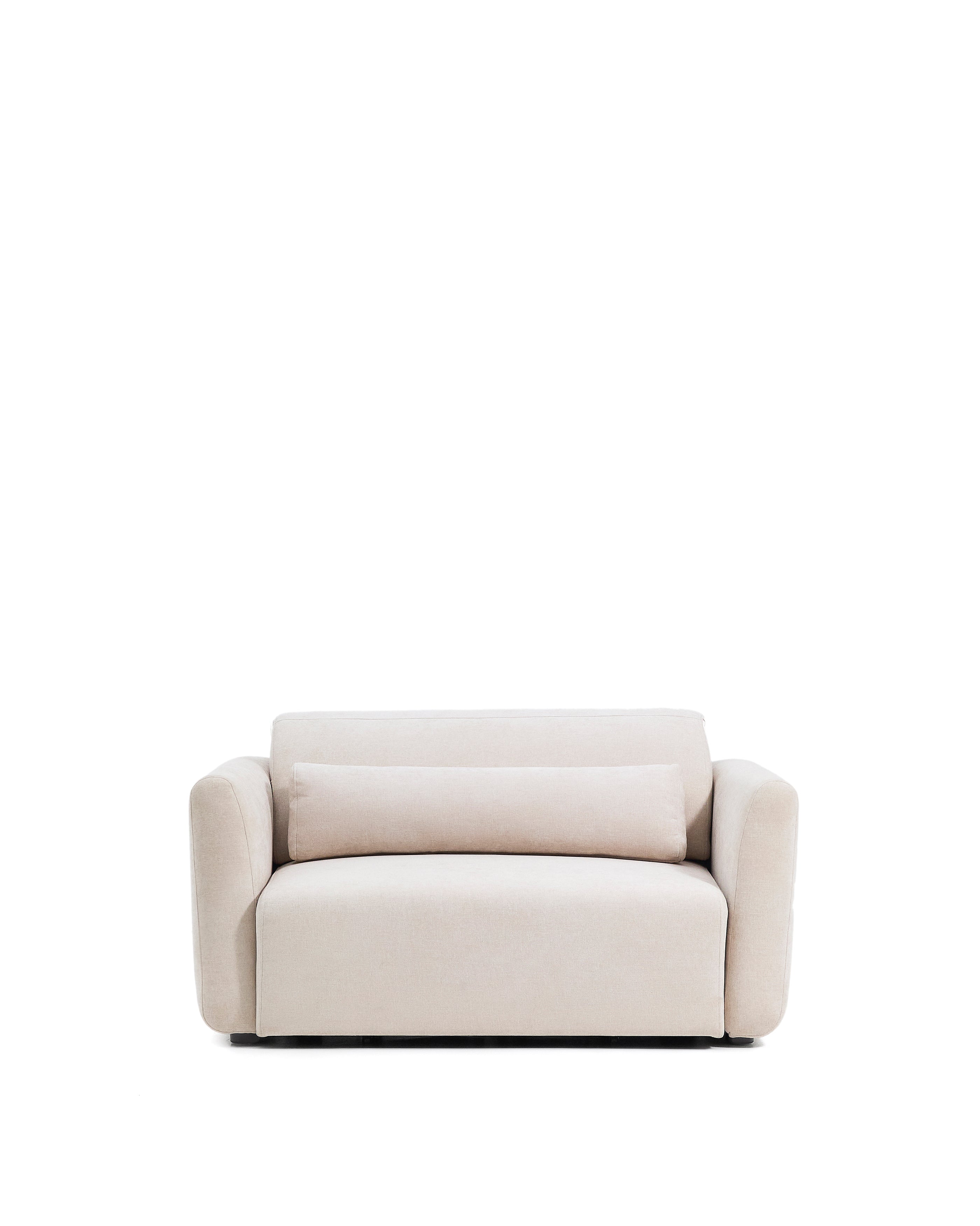 Lares 2-seater sofa with motorised sliding seats and reclining headrest in beige chenille 150cm - Product Image