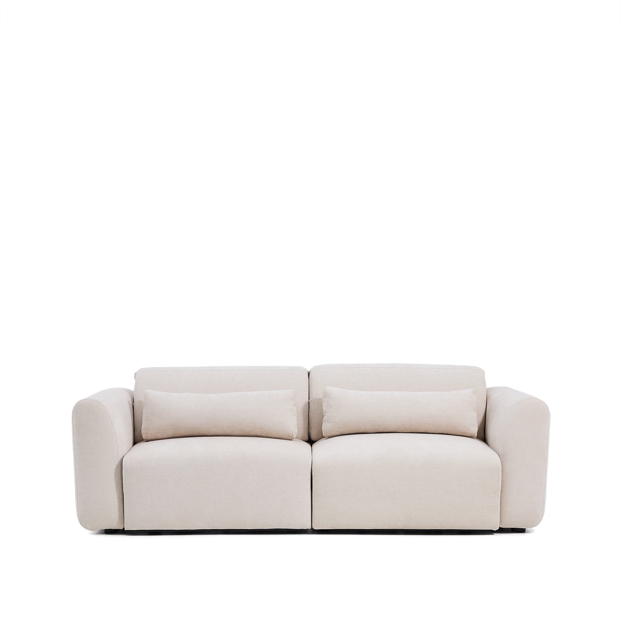 Lares 3-seater sofa with motorised sliding seats and reclining headrest in beige chenille 240cm - Product Image