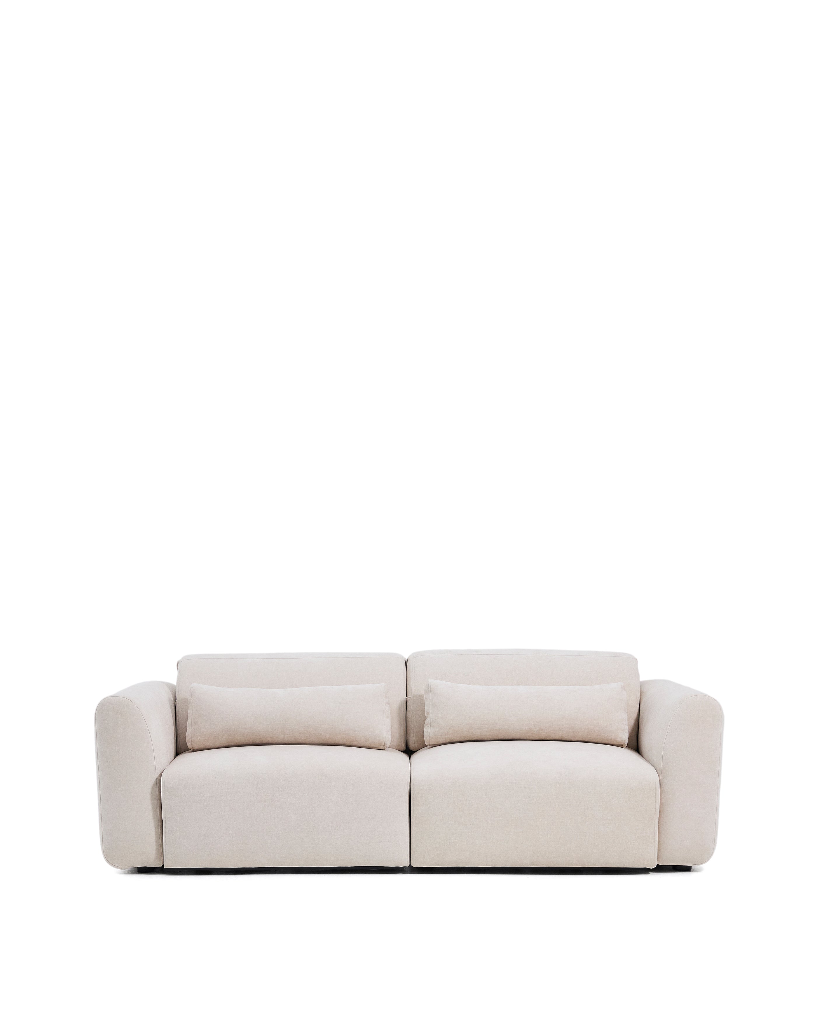 Lares 3-seater sofa with motorised sliding seats and reclining headrest in beige chenille 240cm - Product Image