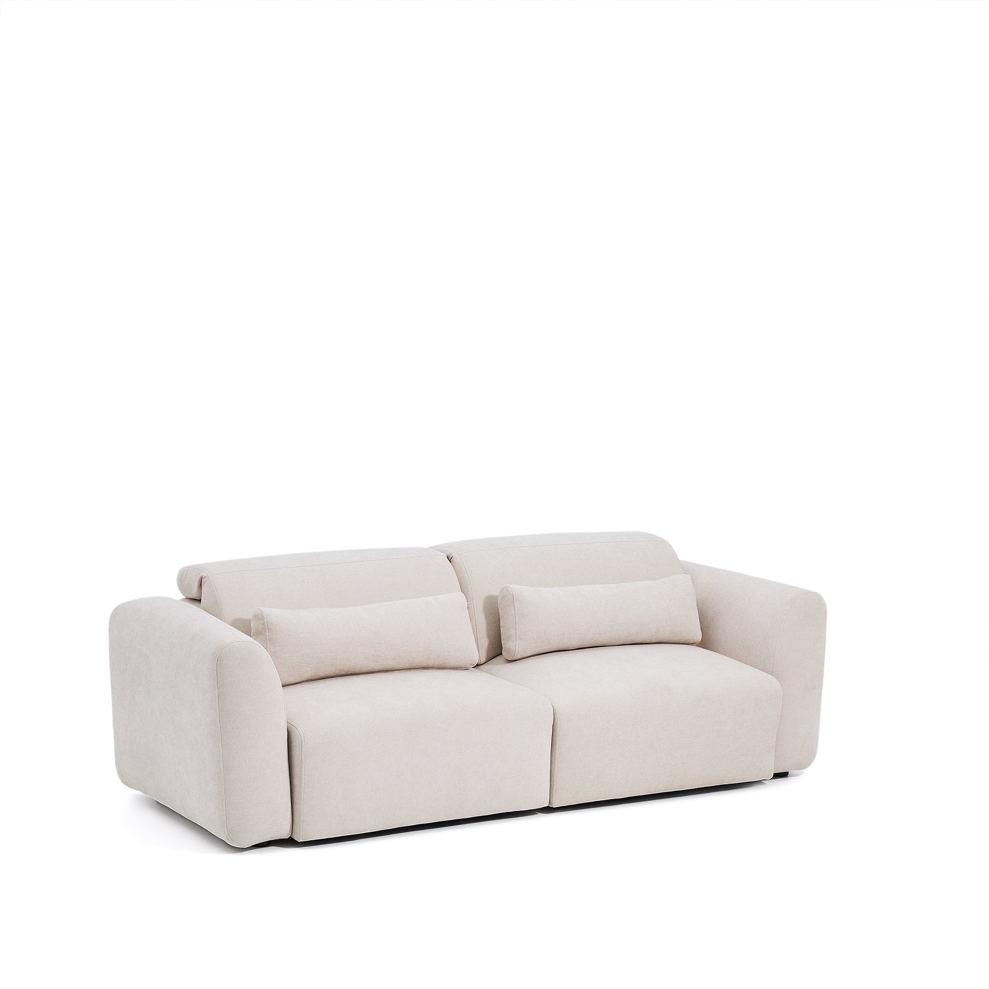 Lares 3-seater sofa with motorised sliding seats and reclining headrest in beige chenille 240cm - Product Image