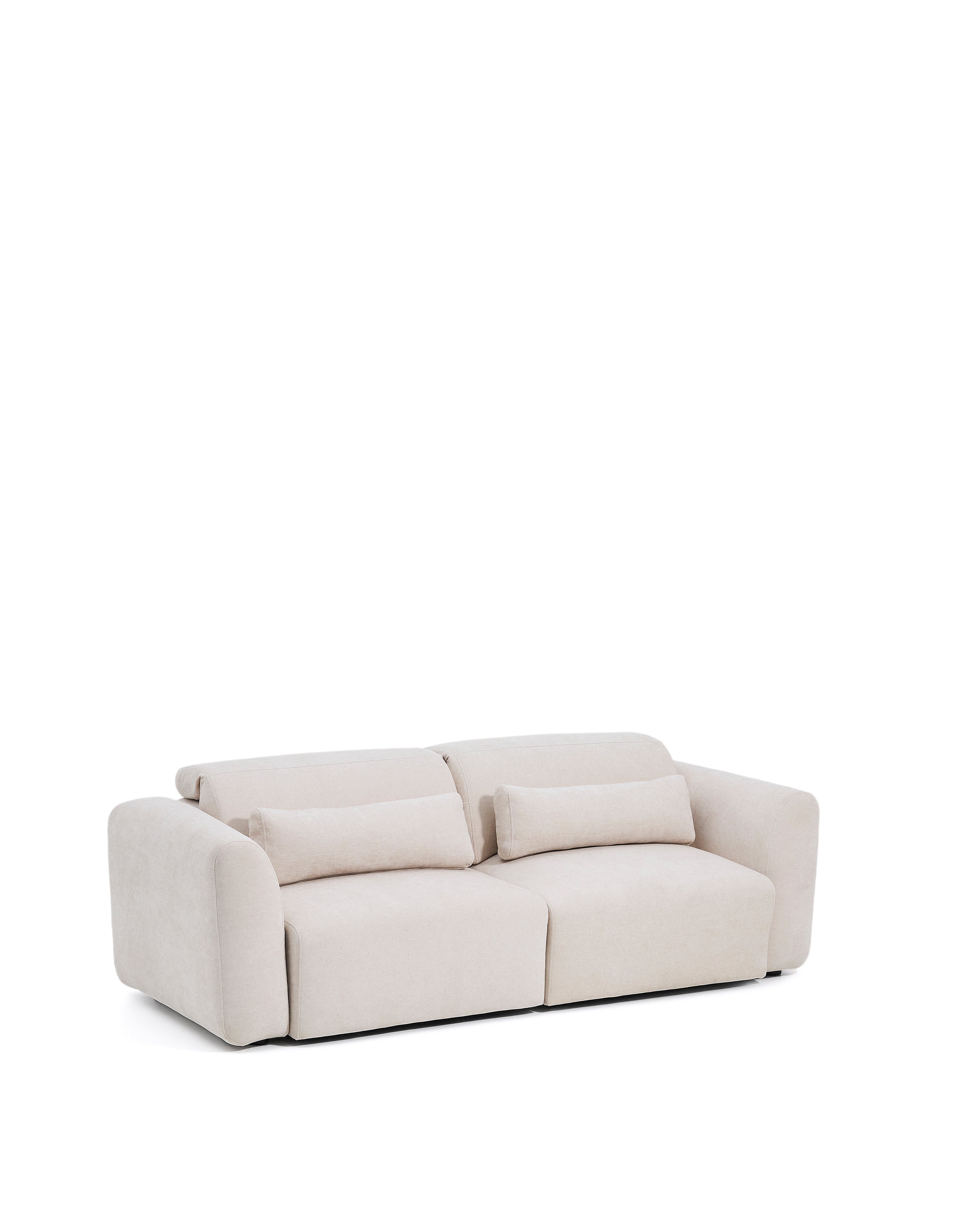 Lares 3-seater sofa with motorised sliding seats and reclining headrest in beige chenille 240cm - Product Image