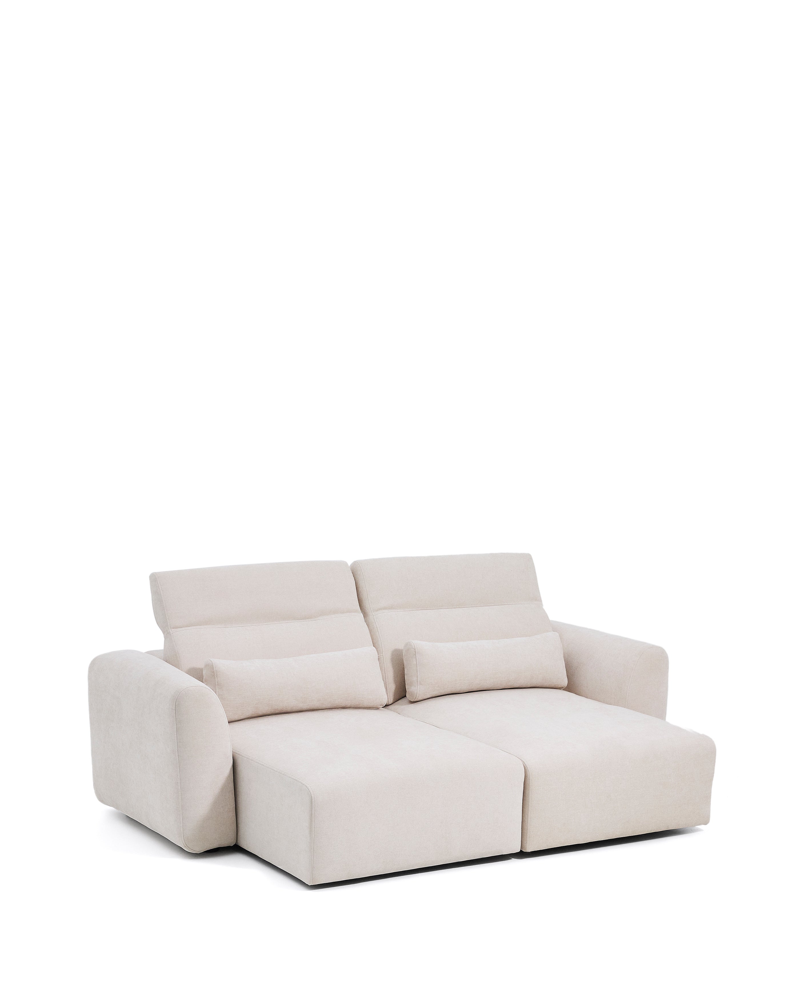 Lares 3-seater sofa with motorised sliding seats and reclining headrest in beige chenille 240cm - Product Image