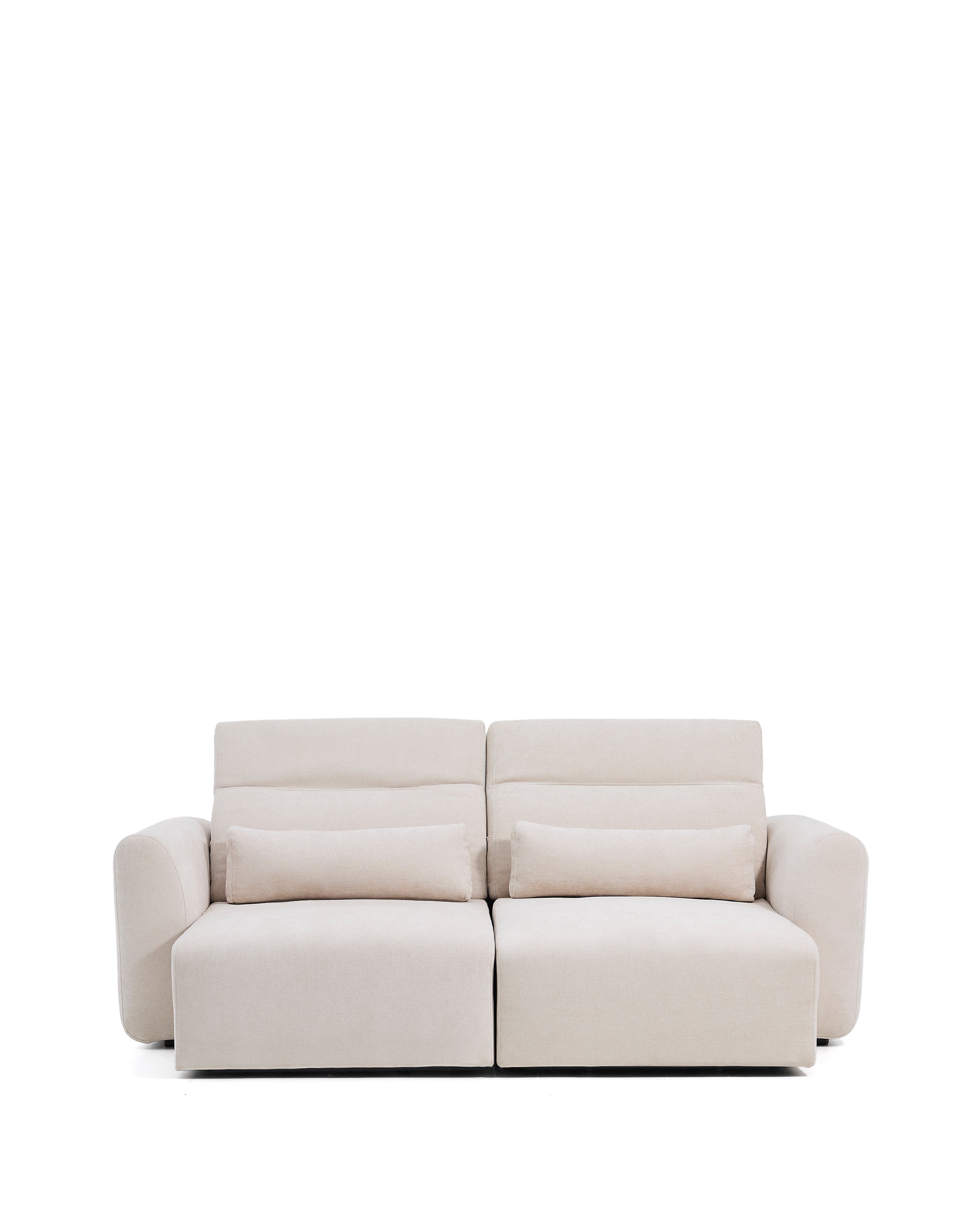 Lares 3-seater sofa with motorised sliding seats and reclining headrest in beige chenille 240cm - Product Image