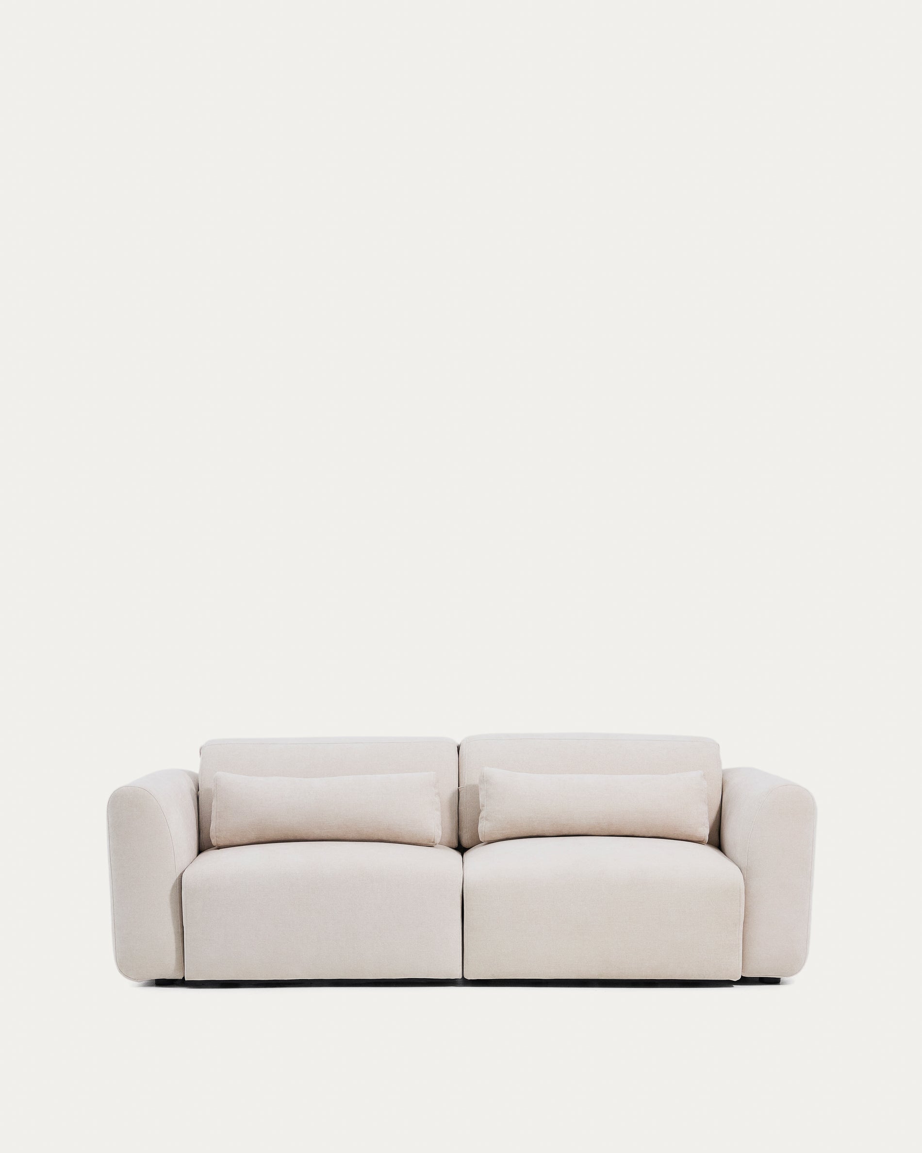 Lares 3-seater sofa with motorised sliding seats and reclining headrest in beige chenille 240cm - Product View