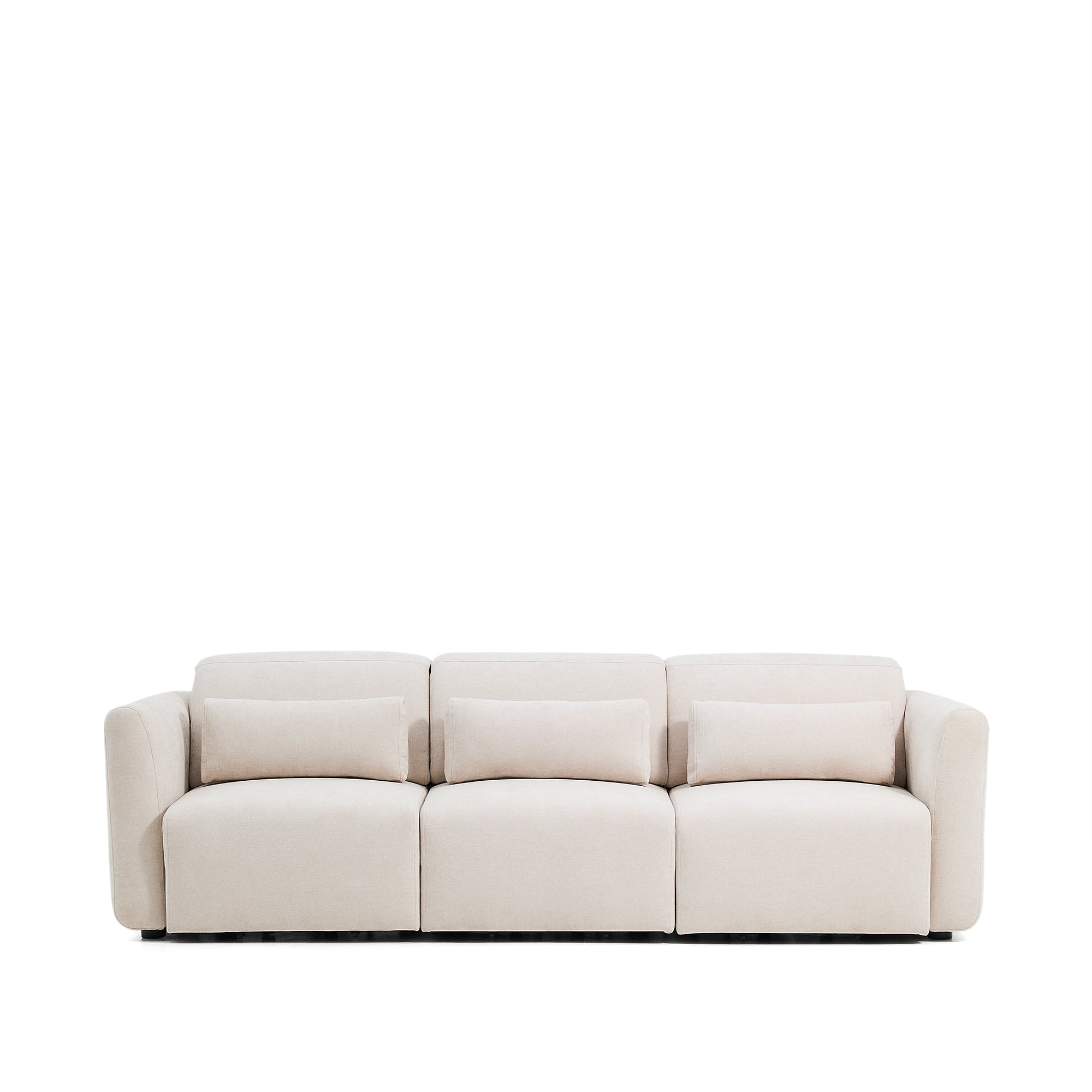 Lares 3-seater sofa with motorised sliding seats and reclining headrest in beige chenille 255cm - Product Image