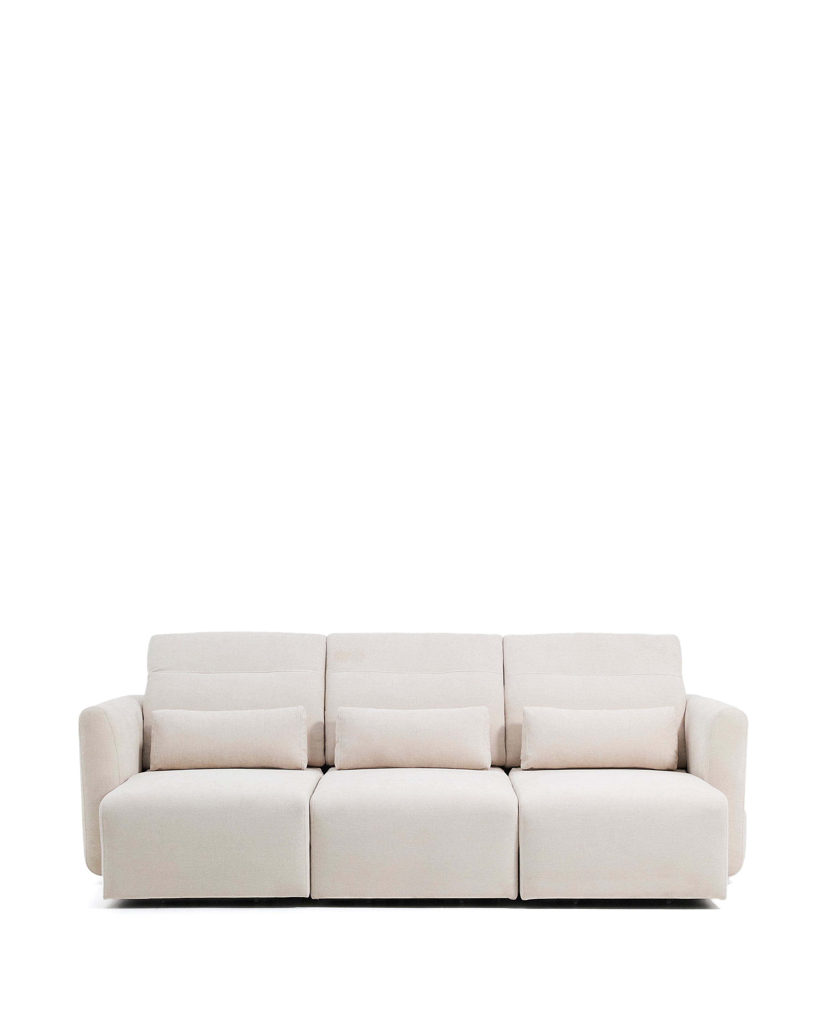 Lares 3-seater sofa with motorised sliding seats and reclining headrest in beige chenille 255cm - Product Image