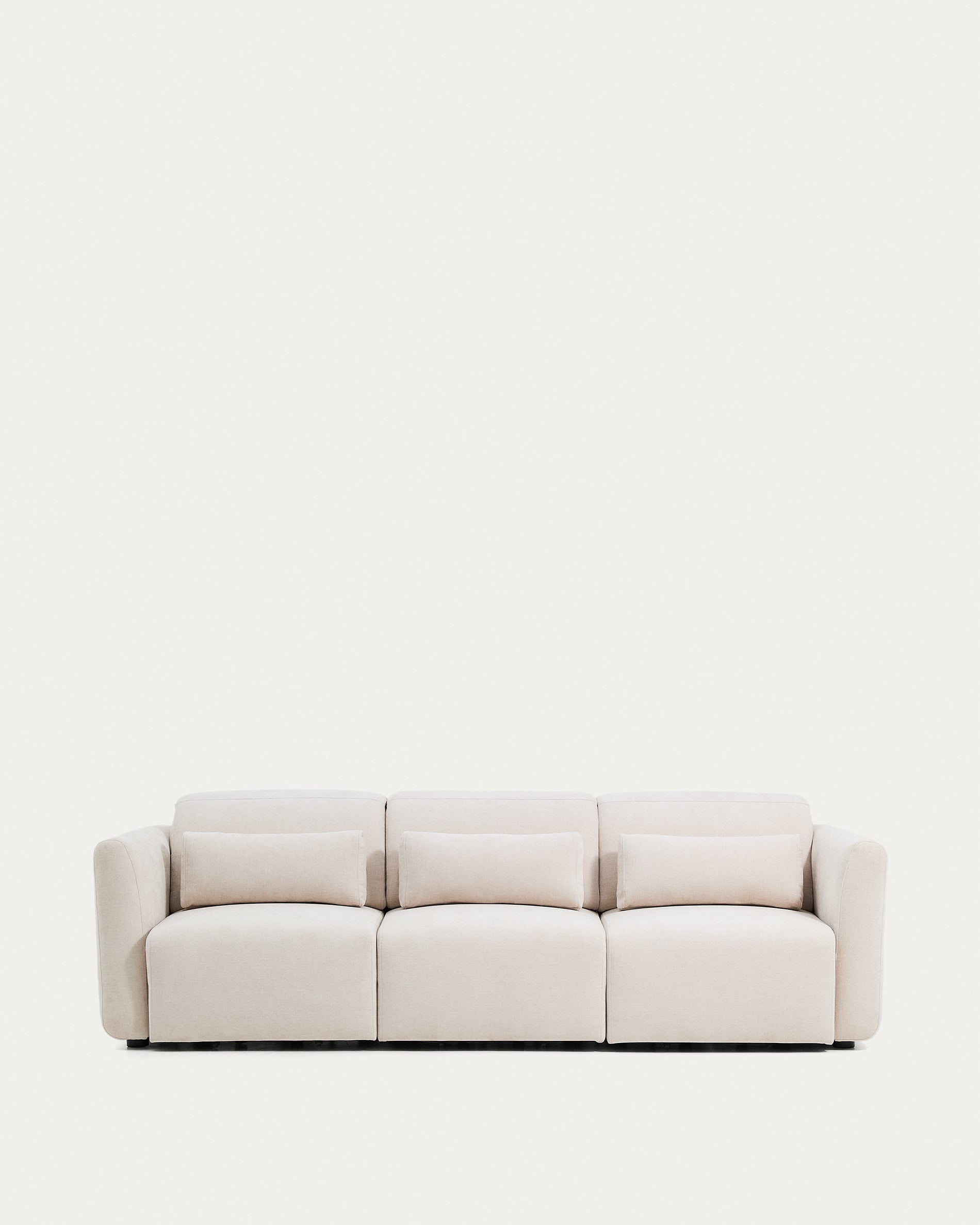 Lares 3-seater sofa with motorised sliding seats and reclining headrest in beige chenille 255cm - Product View