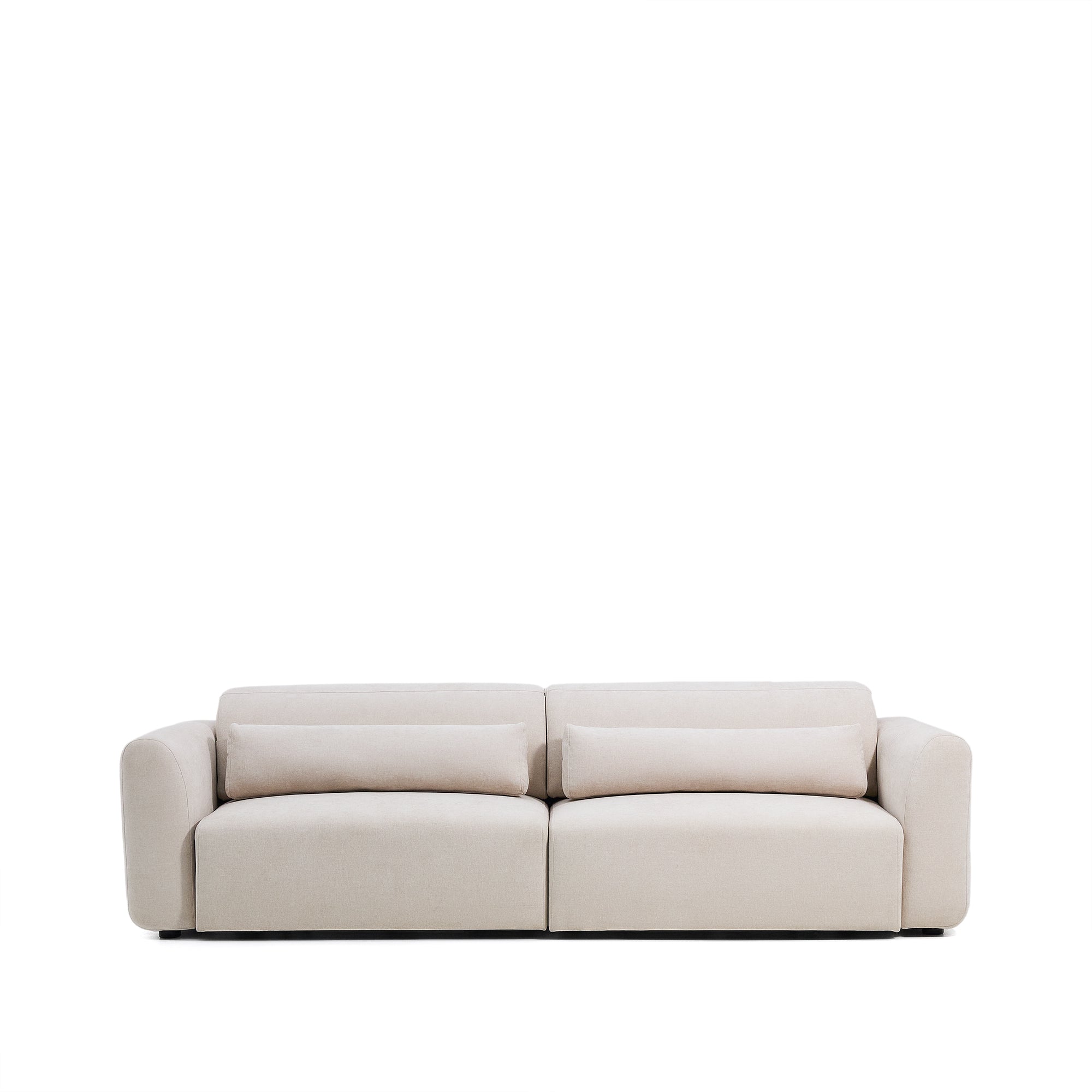 Lares 4-seater sofa with motorised sliding seats and reclining headrest in beige chenille 290cm - Product Image