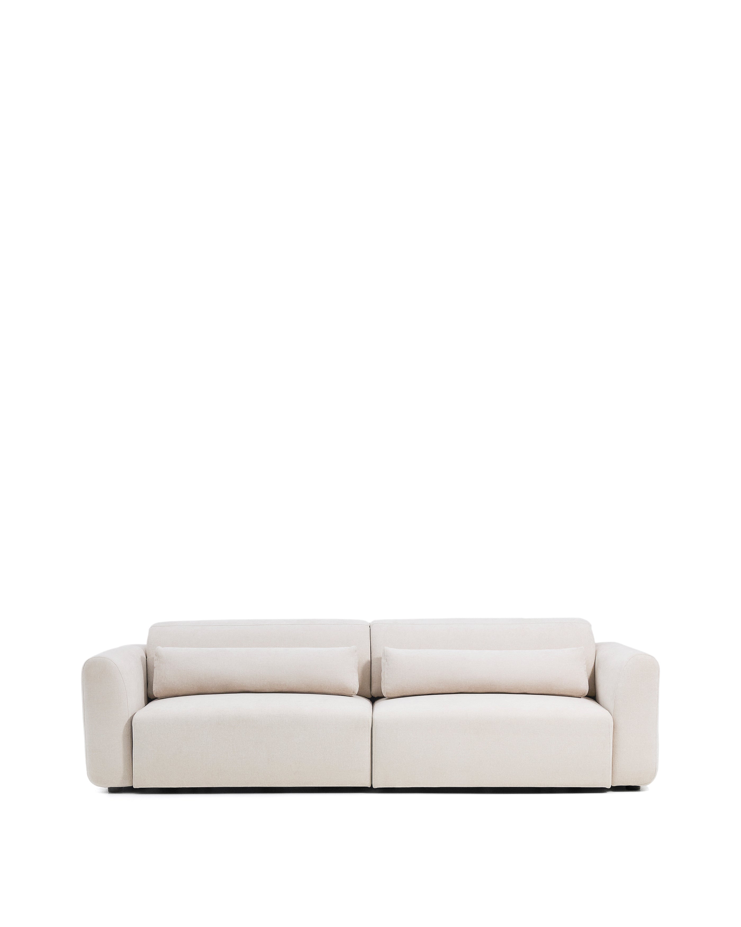 Lares 4-seater sofa with motorised sliding seats and reclining headrest in beige chenille 290cm - Product Image