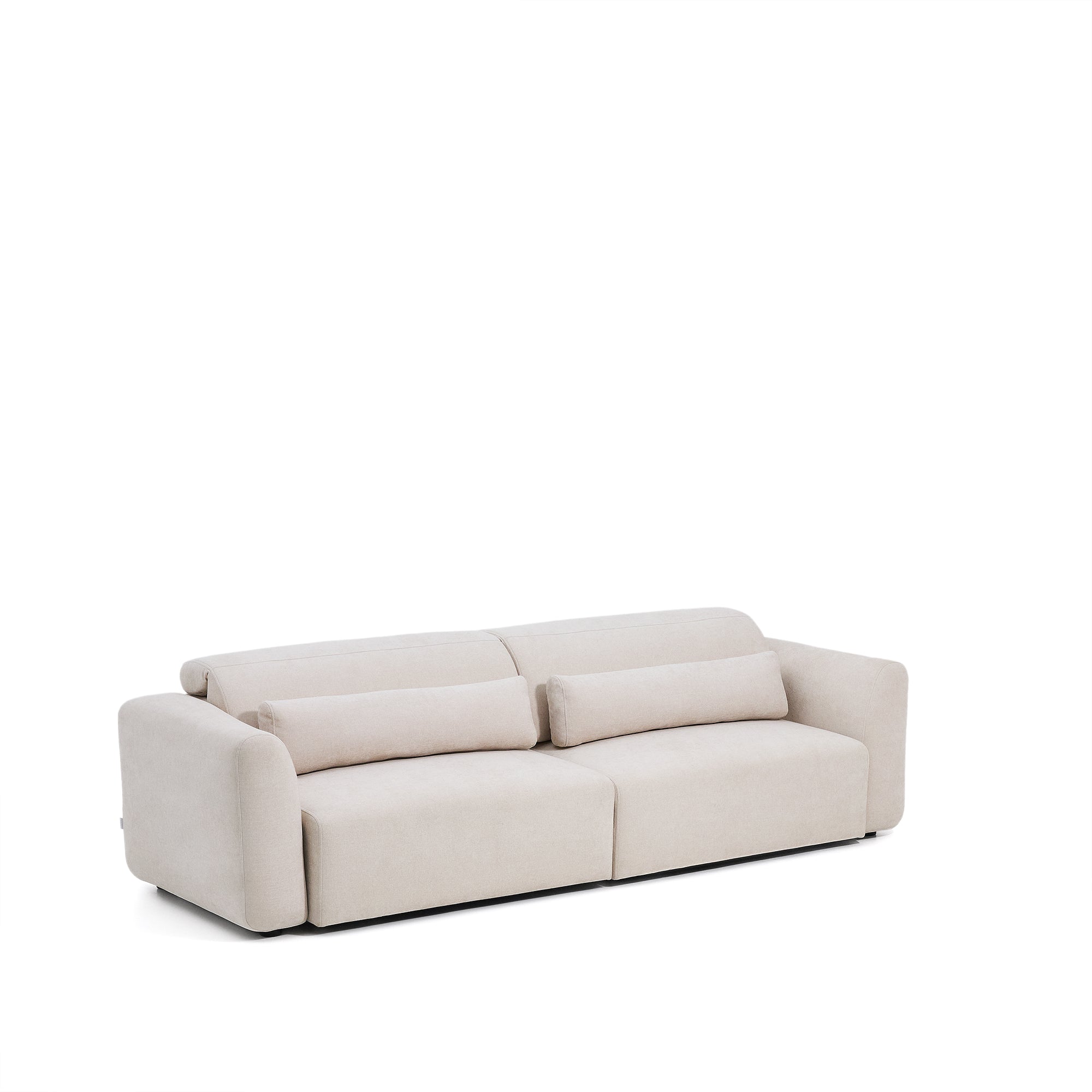 Lares 4-seater sofa with motorised sliding seats and reclining headrest in beige chenille 290cm - Product Image